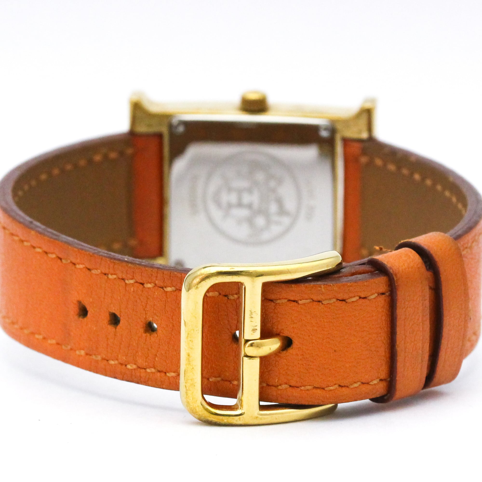 HERMES H Watch Gold Plated Leather Quartz Ladies Watch HH1.201