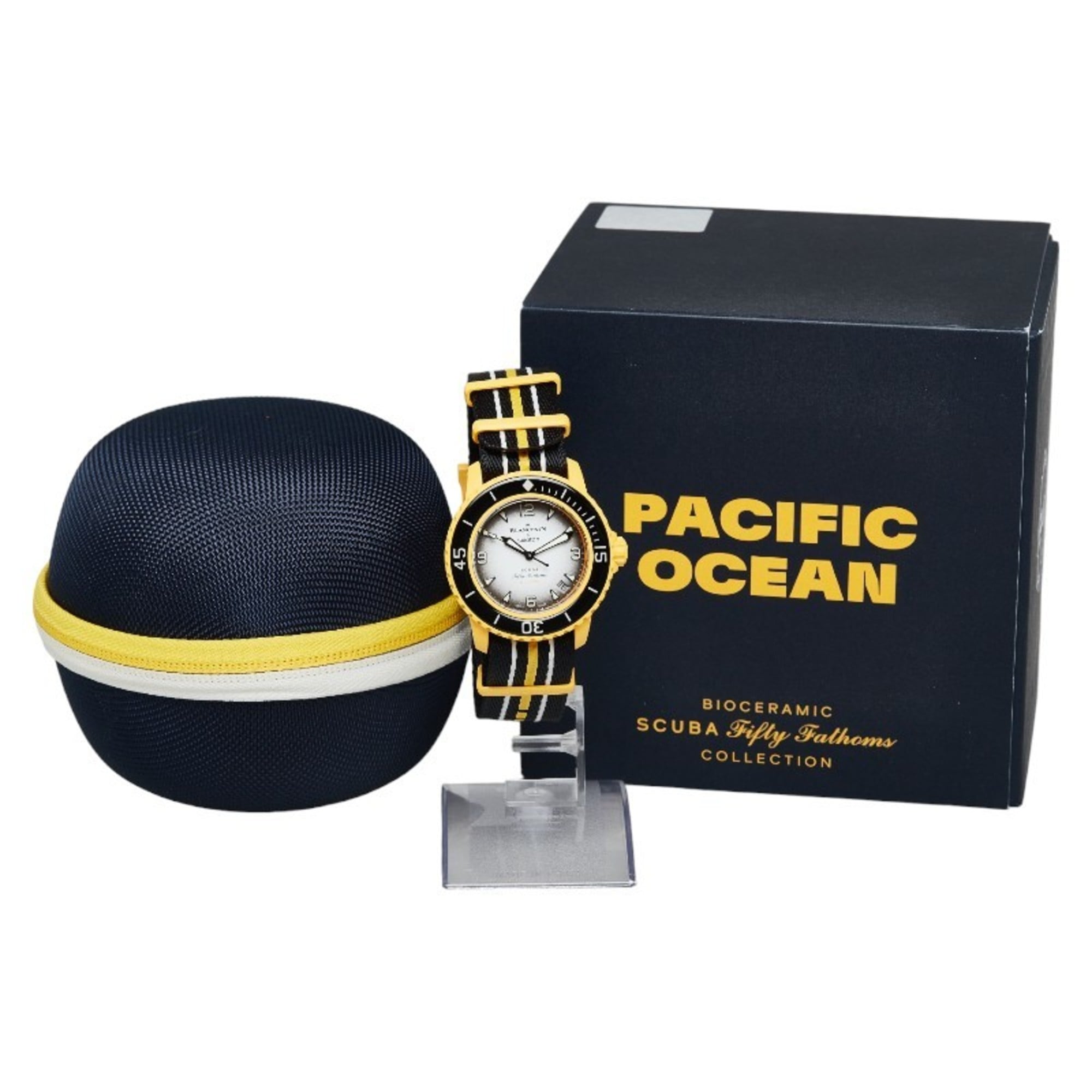 Swatch x Blancpain PACIFIC OCEAN Uhr SO35P100 Automatik Weiß Schwarz Zifferblatt Kunststoff Nylon Herrenuhr