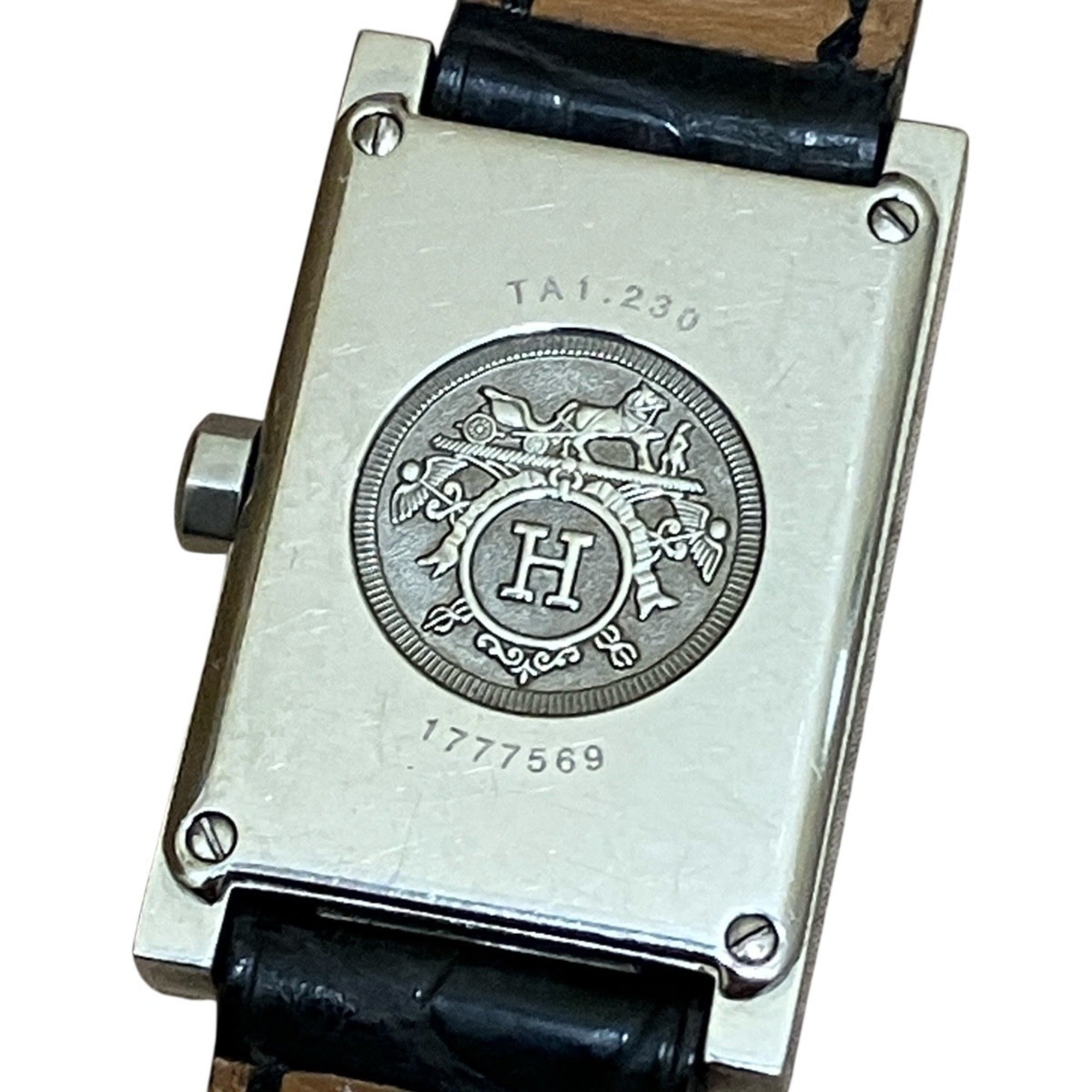 Hermes HERMES Dandem Diamond-Set Bezel Watch, Total Weight 20.8g, Stainless Steel, Genuine Leather Strap, Quartz Movement, Black Dial, TA1.230