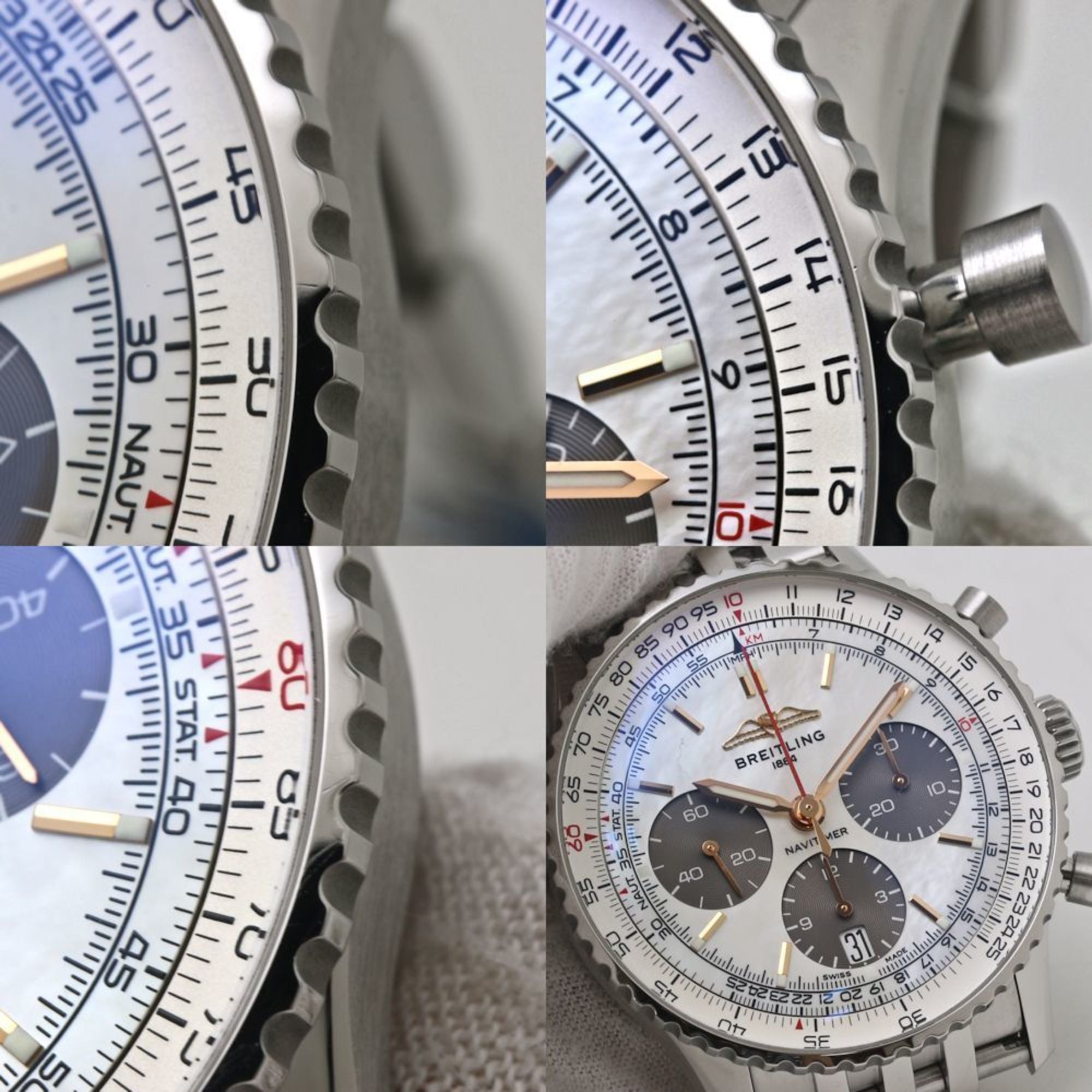 Montre Pour Hommes BREITLING Navitimer B01 Chronographe 41 AB0139211A1A1 AB0139 « Blanc Shell », Édition Limitée au Japon, acier inoxydable 40104