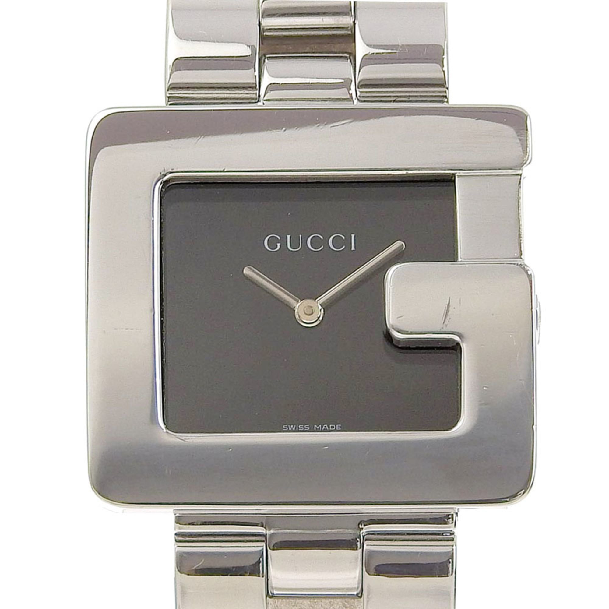 GUCCI Watch 4600L Stainless Steel Swiss Made Silver Quartz Analog Display Black Dial Ladies
