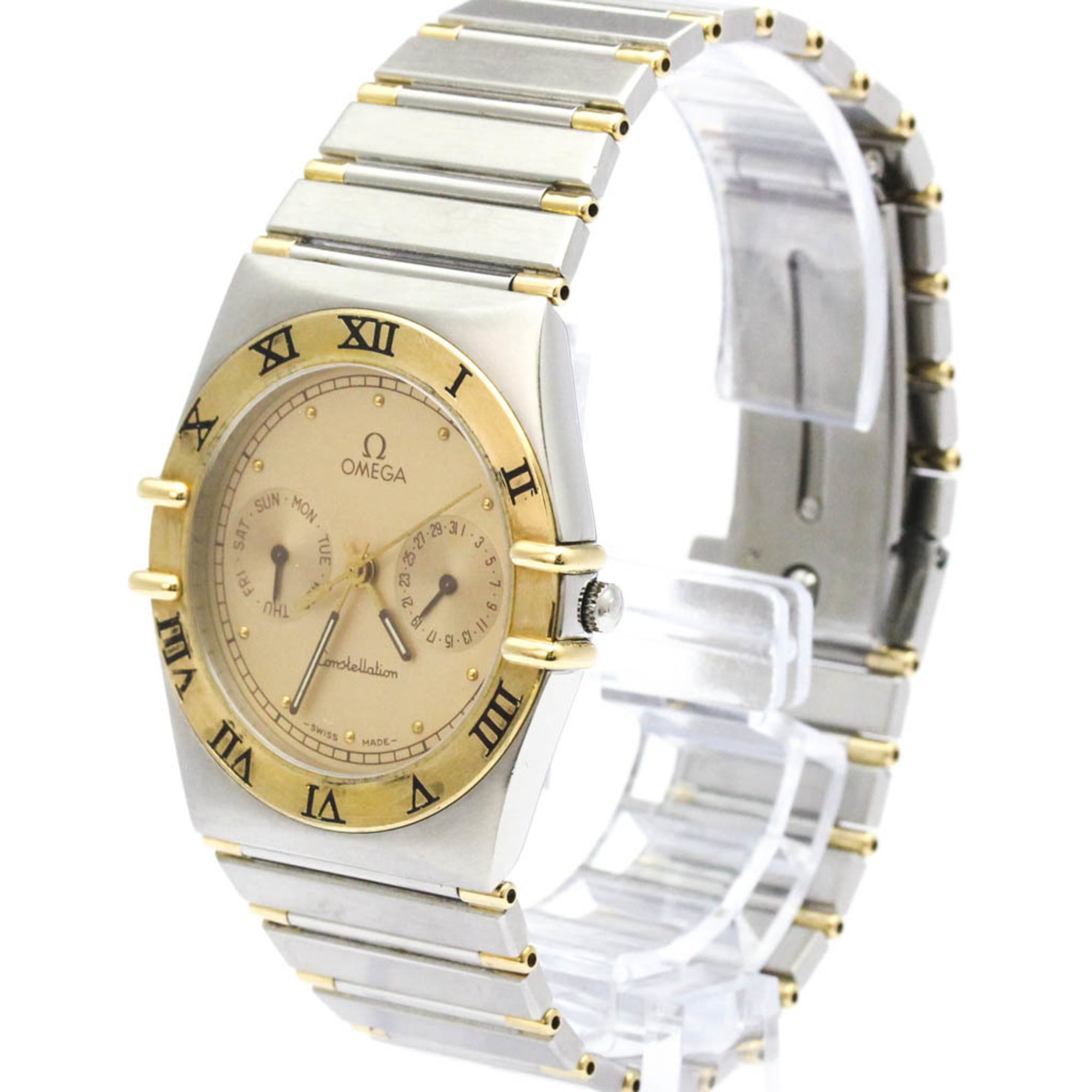 OMEGA Constellation Day Date 18K Gold Steel Quartz Mens Watch 396.1070 Polished