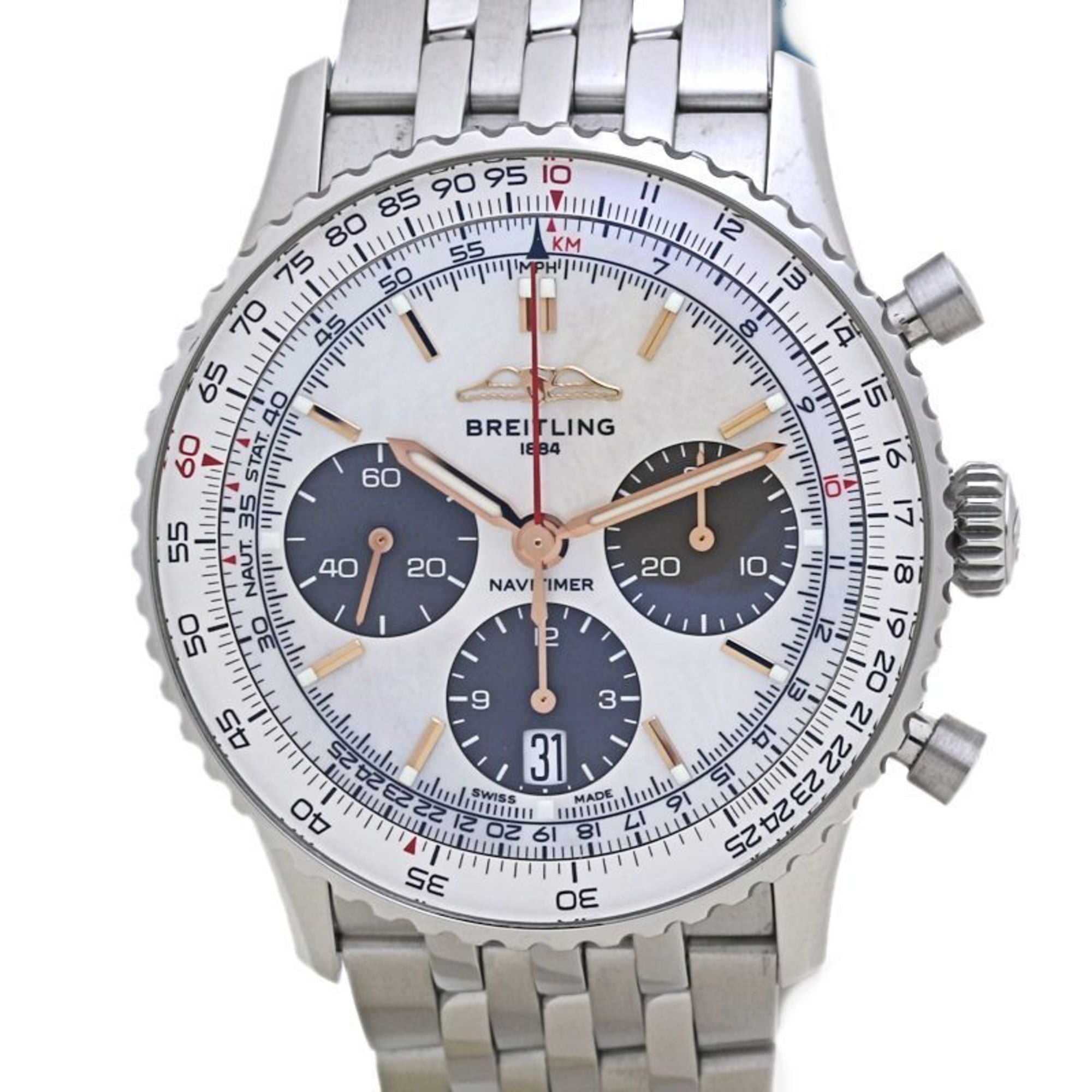 BREITLING Navitimer B01 Chronograph 41 AB0139211A1A1 AB0139 White Shell Men's Watch, Japan Limited Edition, Stainless Steel 40104