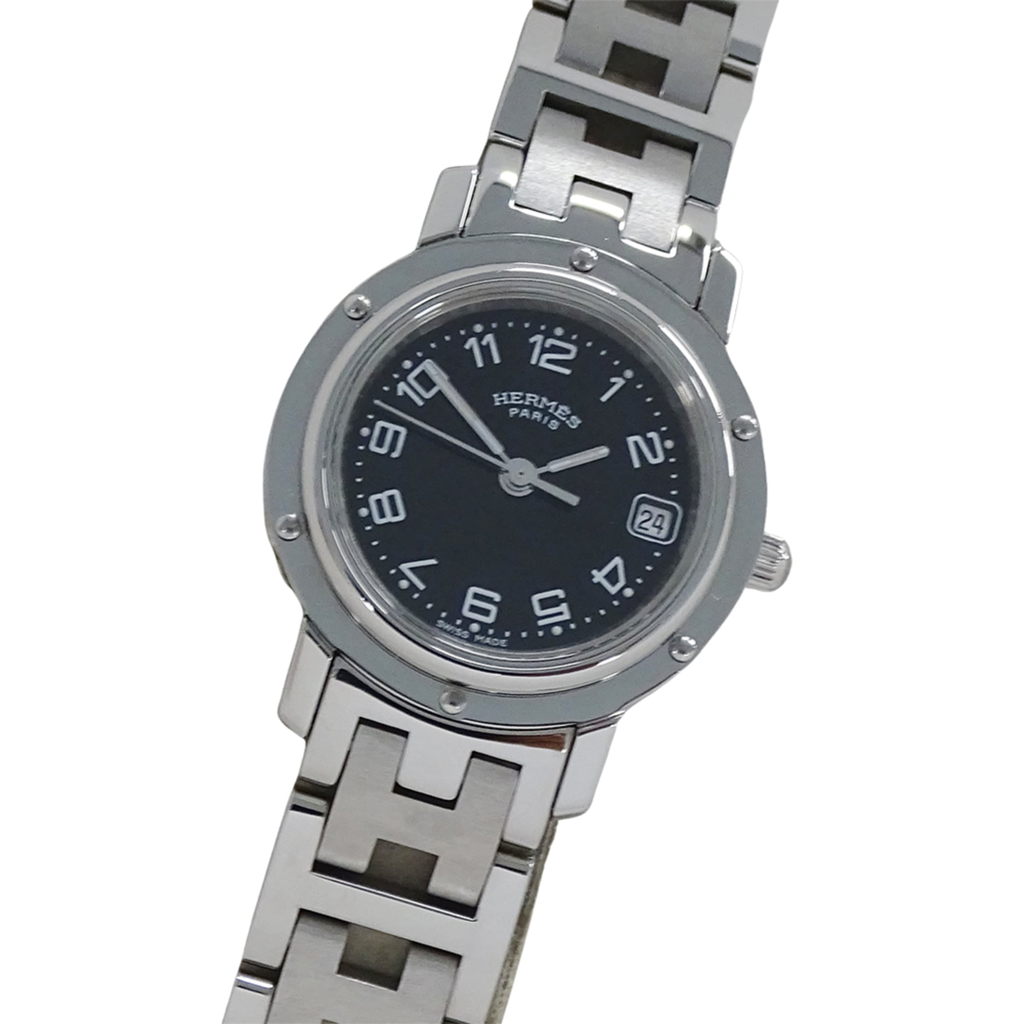 Hermes HERMES Women's Watch, Clipper Date, Quartz, Stainless Steel (SS), CL4.210, Silver & Black
