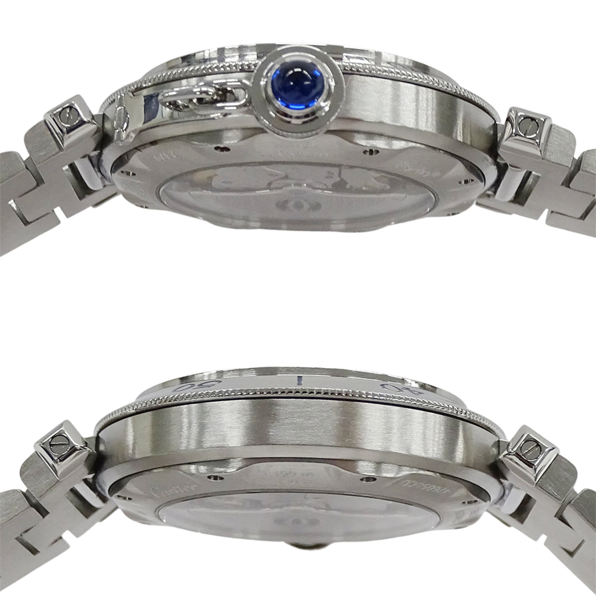 Cartier Pasha Grid Date Automatic Watch for Men, Stainless Steel (SS) W31040H3, Silver, Open Caseback