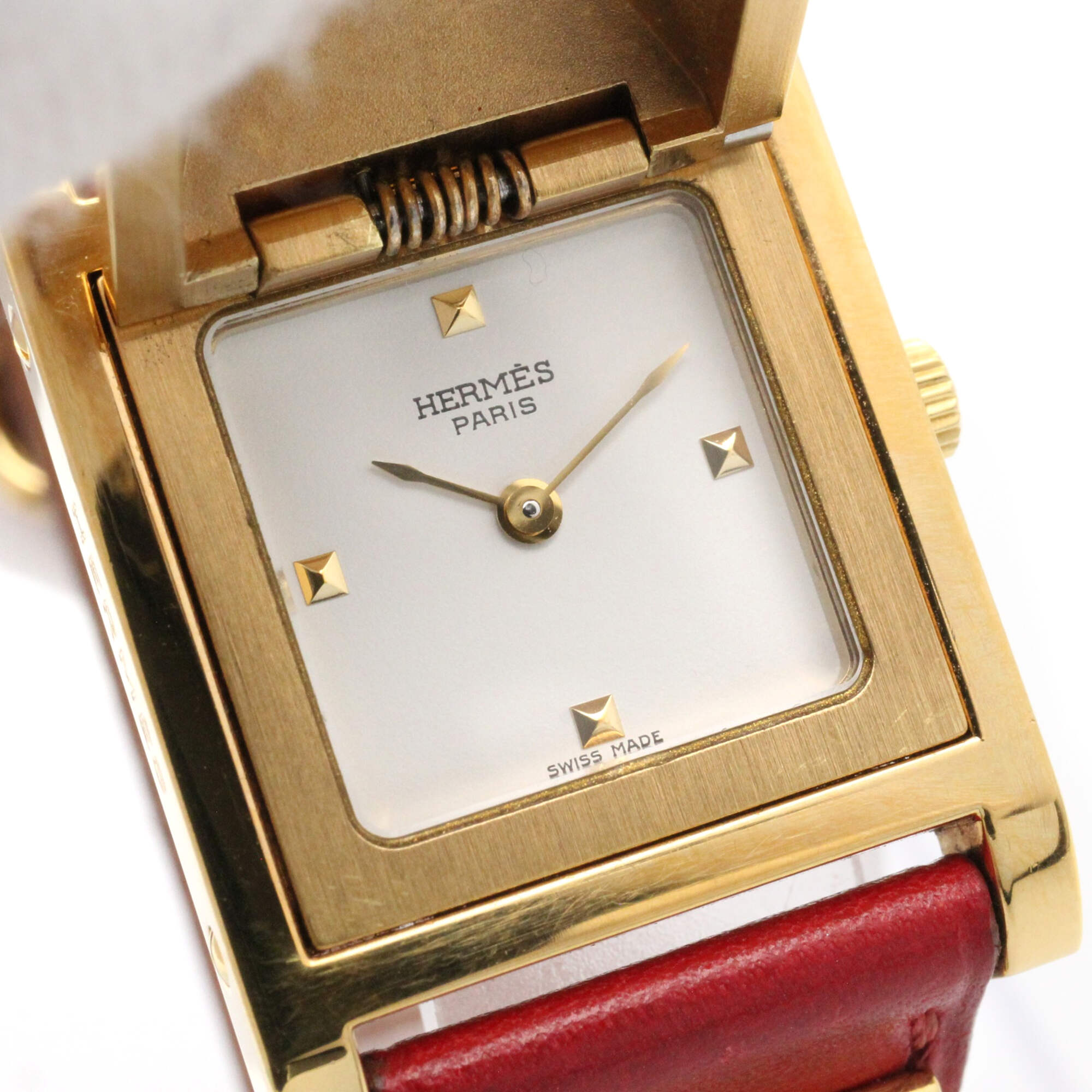 Hermes Medor gold-plated (GP) leather strap wo white ME1.201