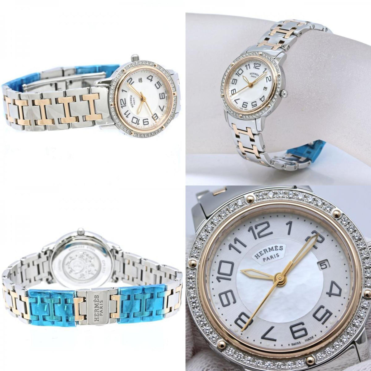 Hermes Clipper Nacre Diamond Bezel CP1.322.212/4967 White shell Dial 28mm Watch