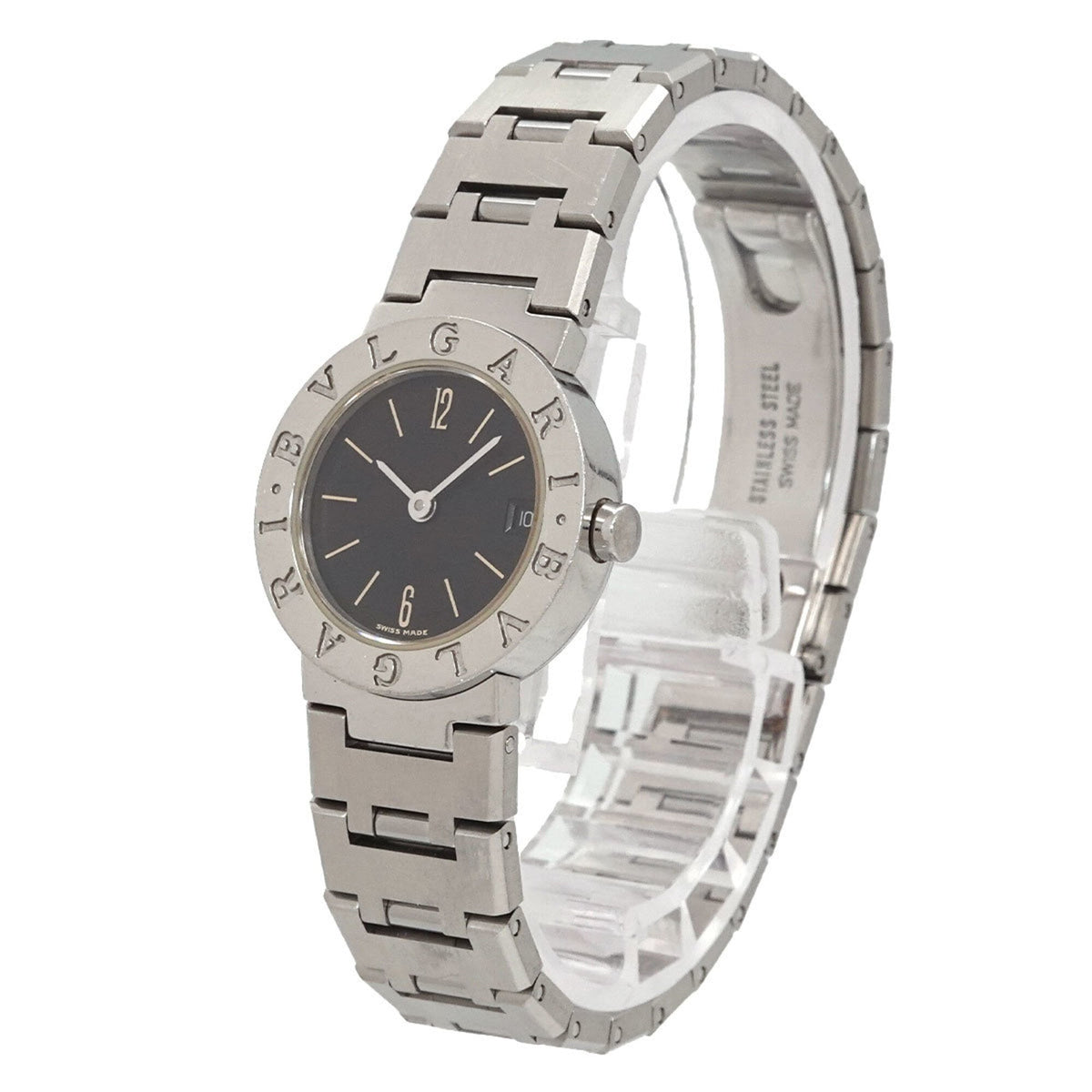 Bvlgari Date BB23SSD horloge met zwarte wijzerplaat, 28 mm