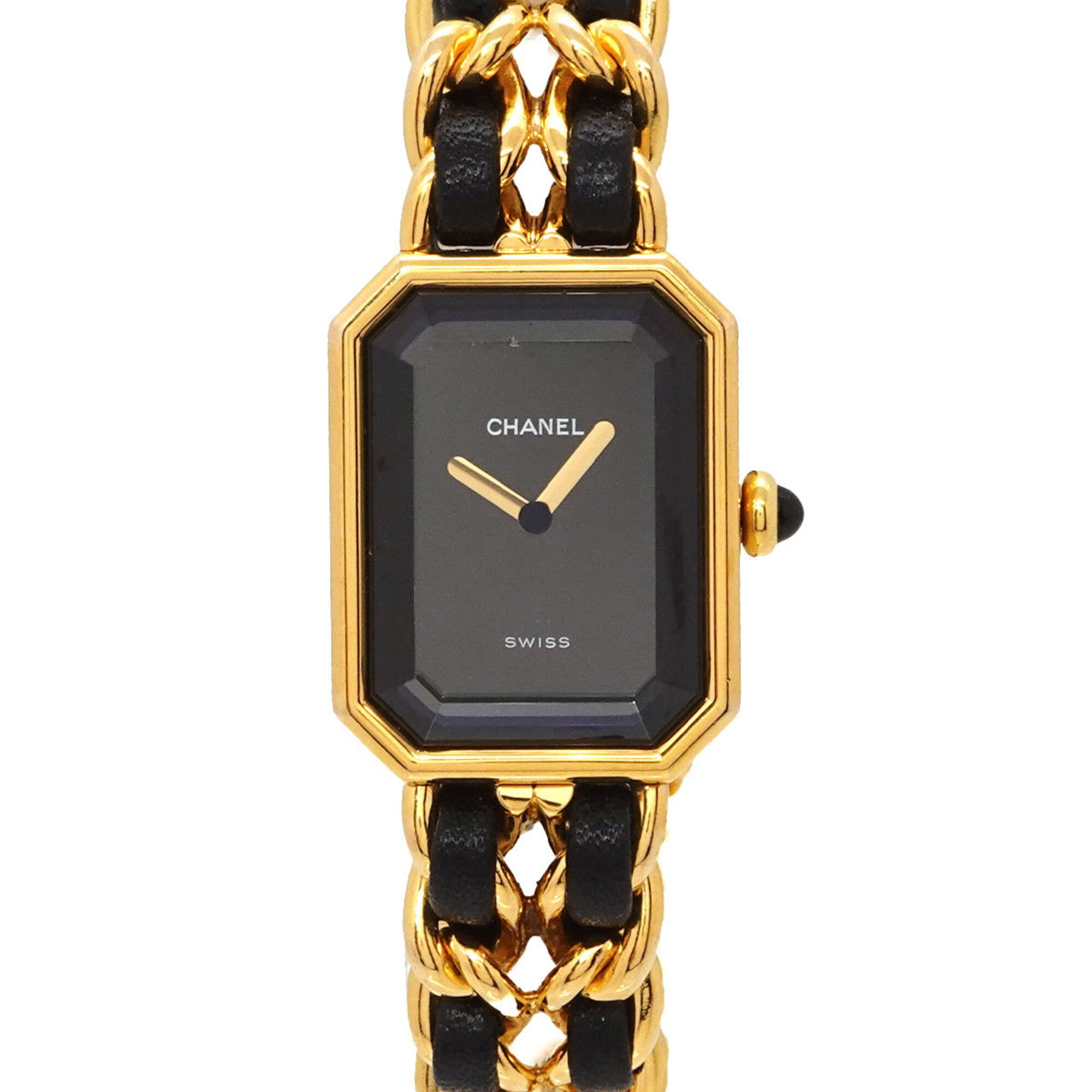 Chanel Premiere Large Size H0001 Wo Black Gold Quartz