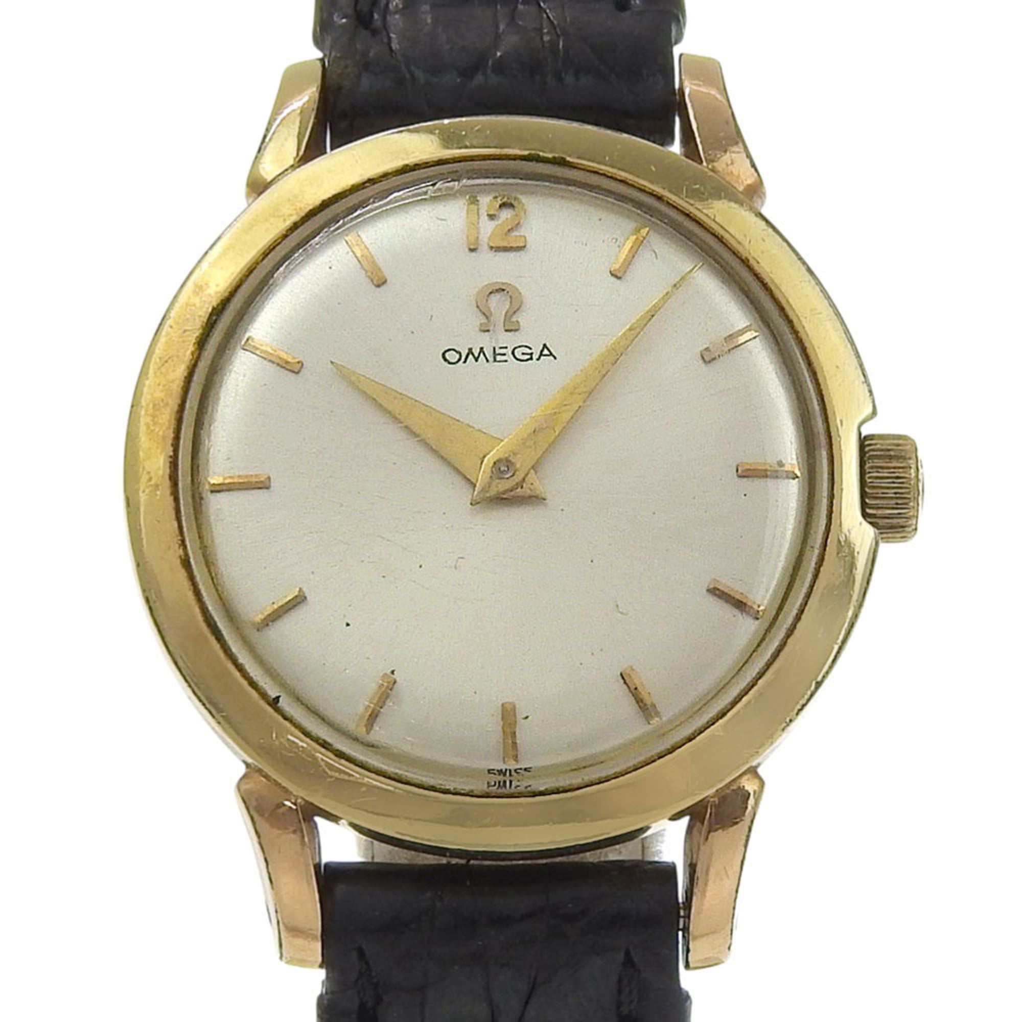Omega OMEGA Antique Watch Cal.244 Gold Plated x Leather Strap Manual Winding Analog Silver Dial Ladies