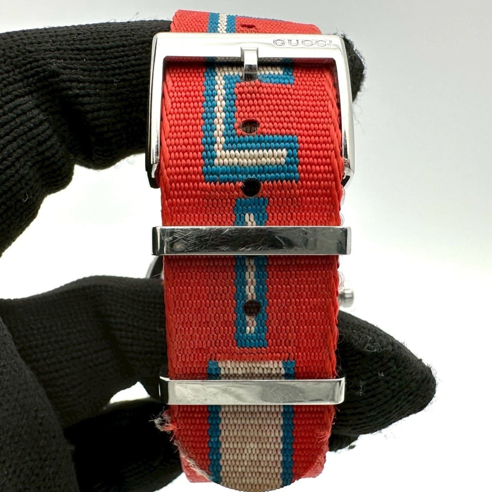 GUCCI G-Timeless YA1264070/126.4 roestvrij staal, nylon, kwarts, multi-rood herenhorloge