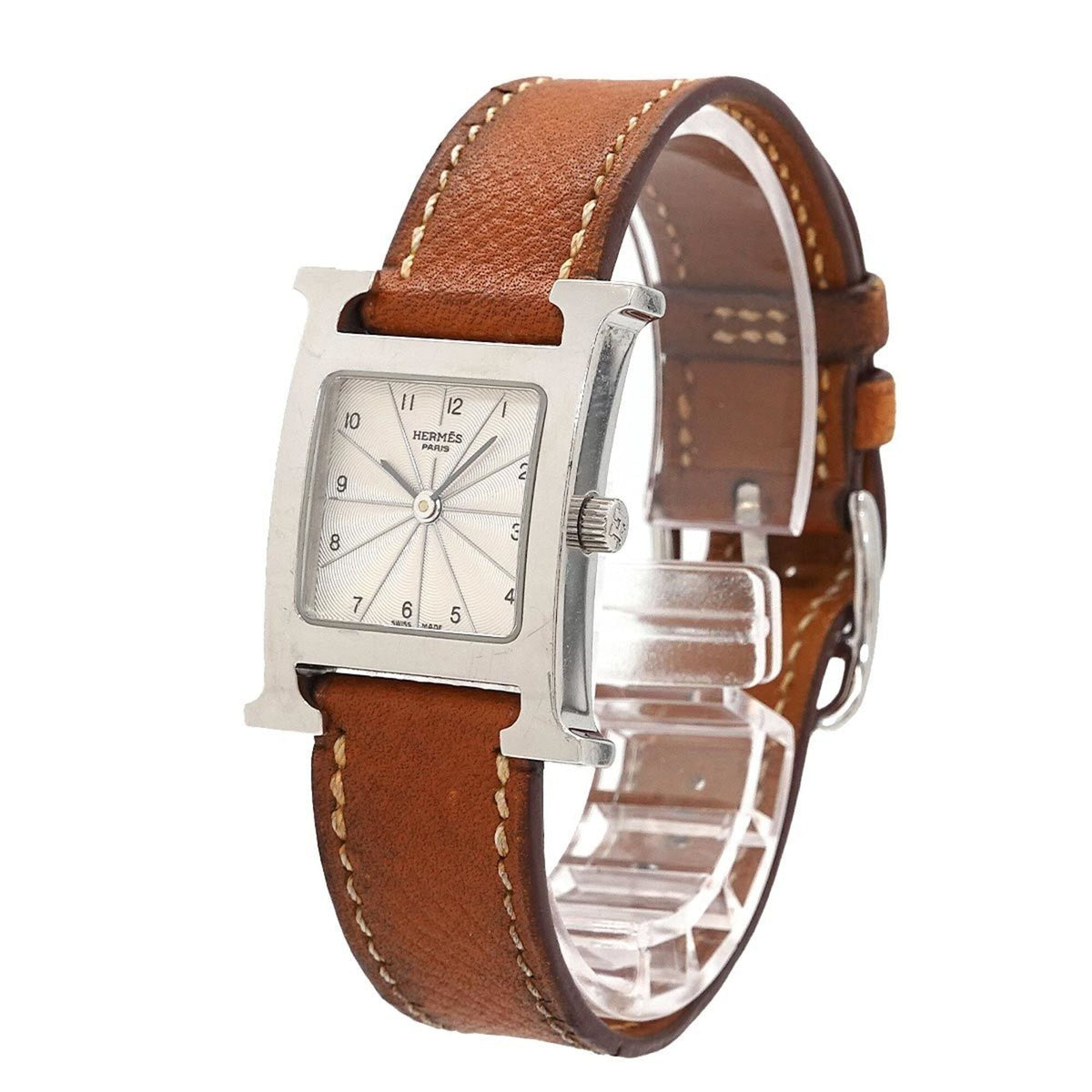 Hermes H-horloge met zilveren wijzerplaat, 21 mm