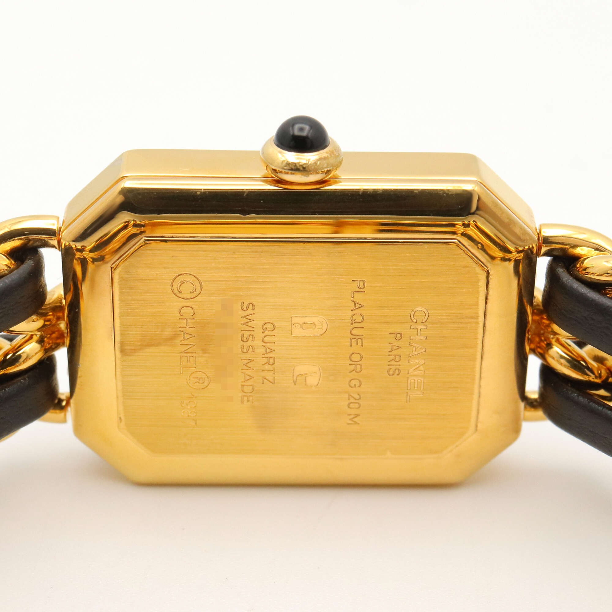 Montre Chanel CHANEL Première S, plaquée or (GP), bracelet en cuir, pour femme, Noir, H0001