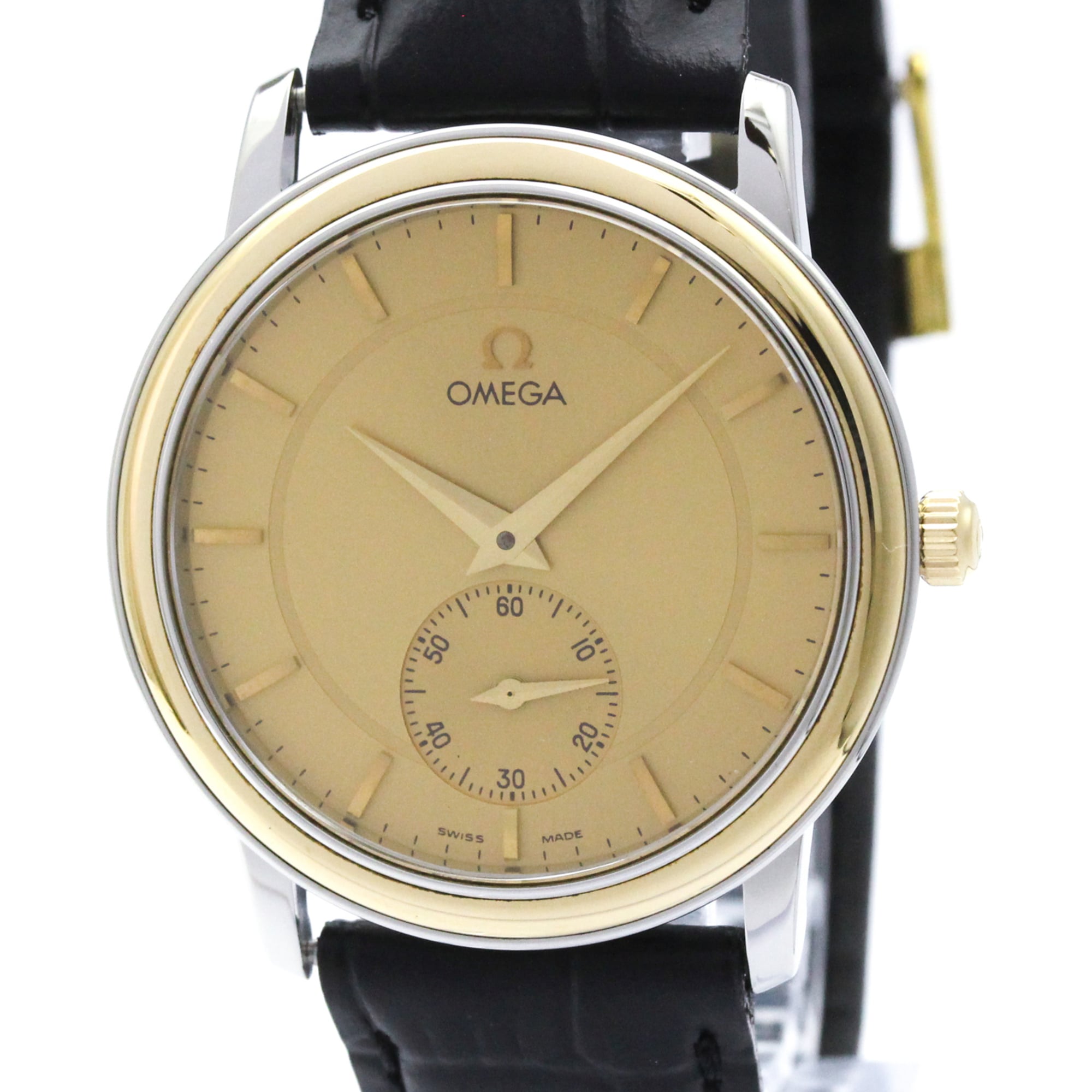 OMEGA De Ville Prestige 18K Gold Steel Hand-Winding Mens Watch 4720.11.01 Polished