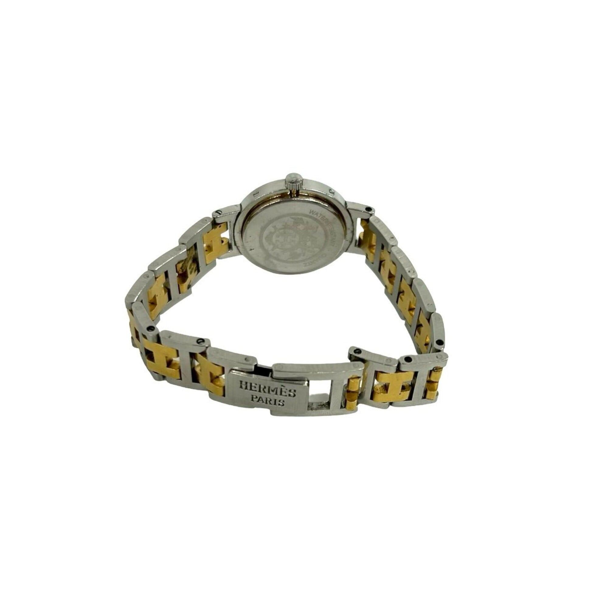 HERMES Vintage Clipper Logo Engraved Stainless Steel GP Wristwatch Silver Gold 40594