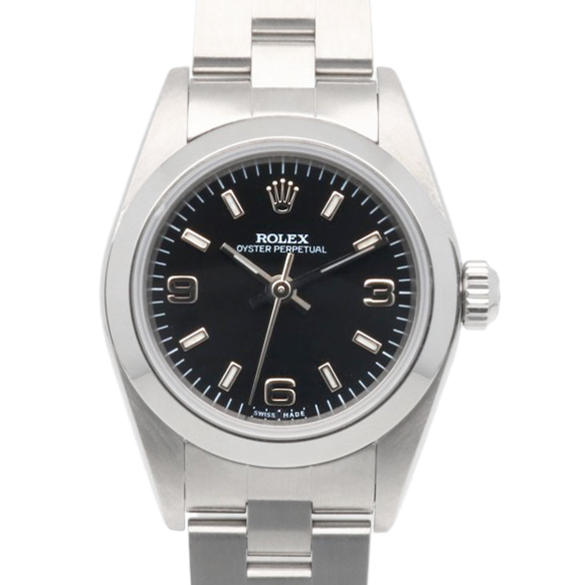 Rolex Oyster Perpetual 76080 Schwarz Zifferblatt 26 mm Uhr