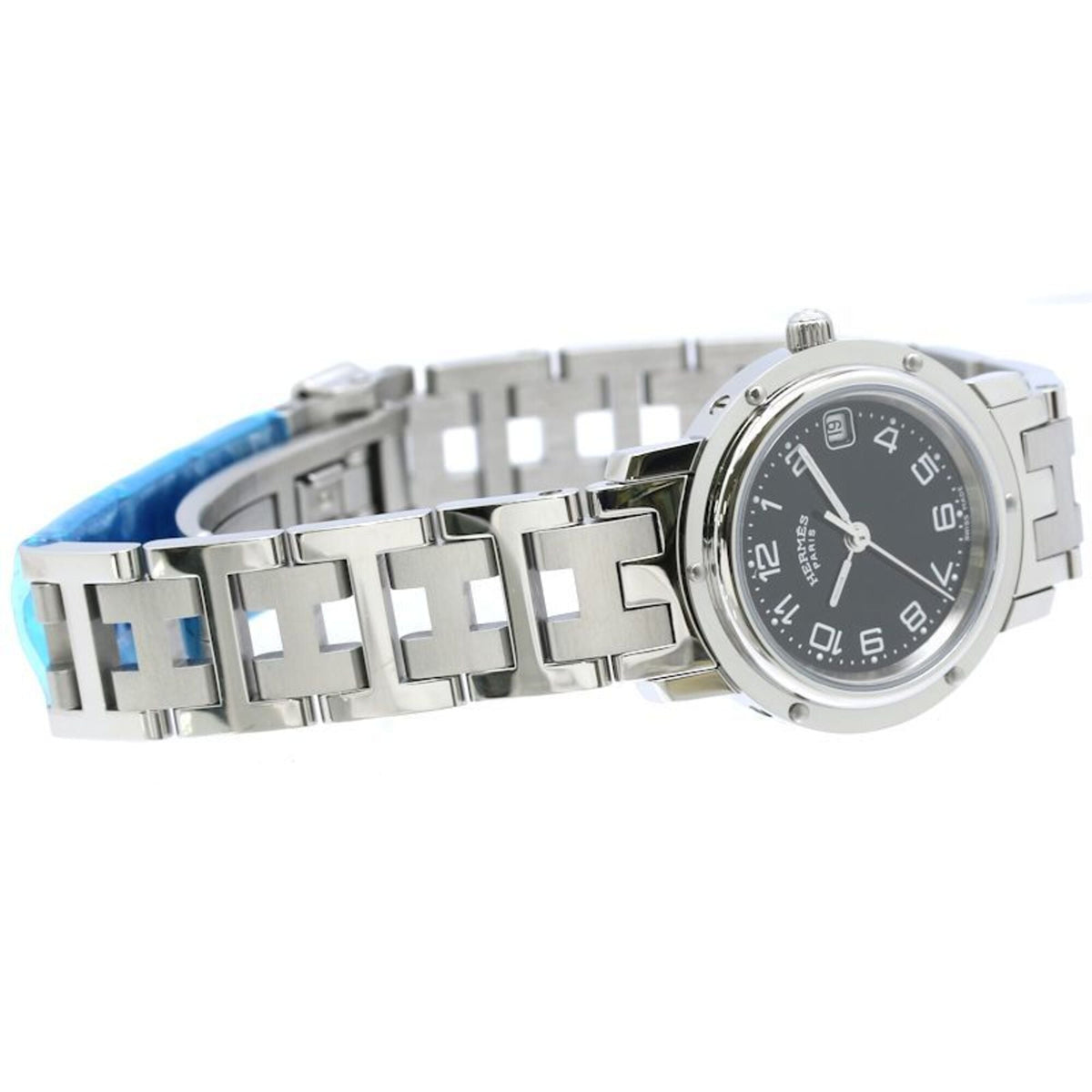 Hermes Clipper Old Buckle CL4.210.330/3758 horloge met zwarte wijzerplaat, 24 mm