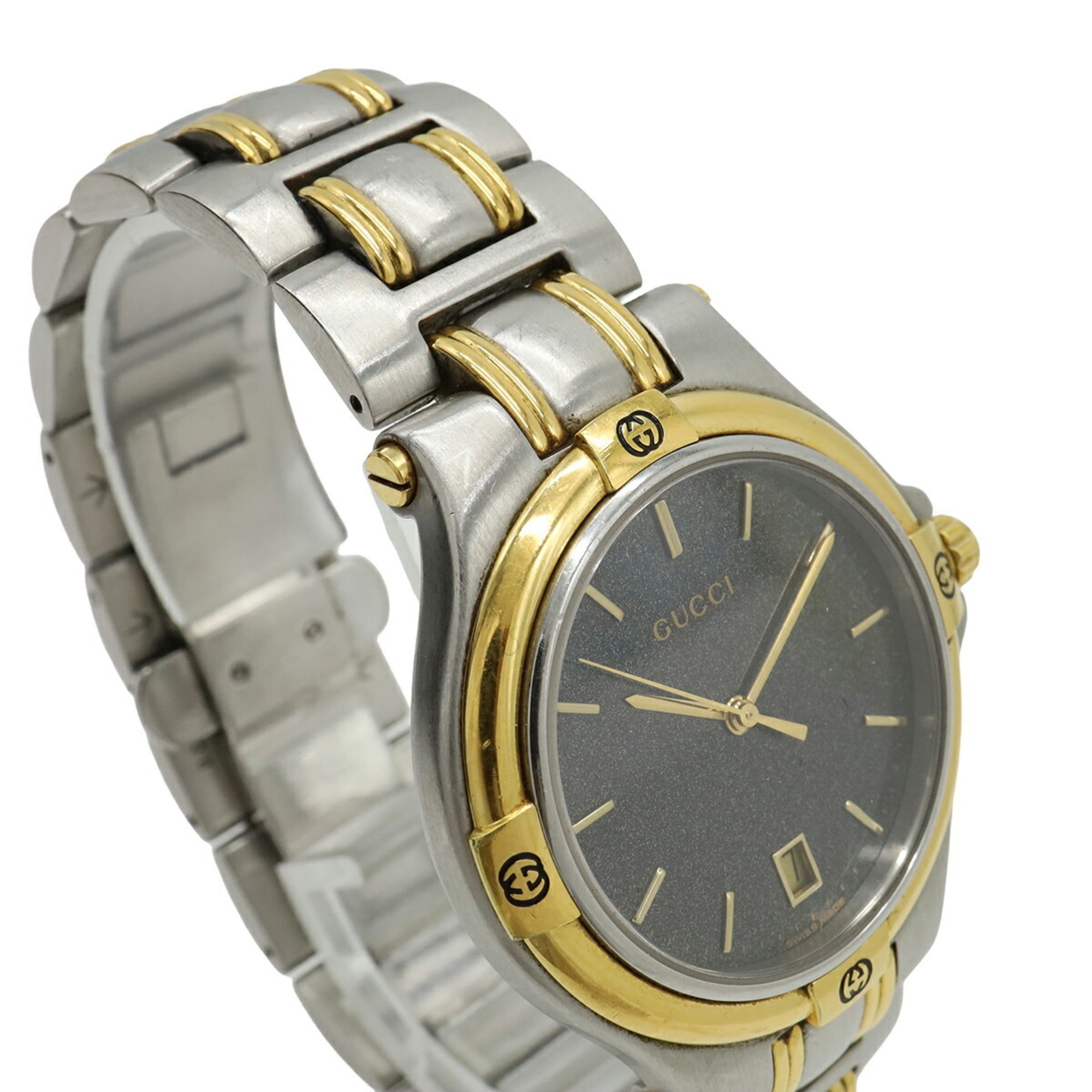 GUCCI Men's Quartz Watch 9040M, Black Dial, Date Display, Stainless Steel