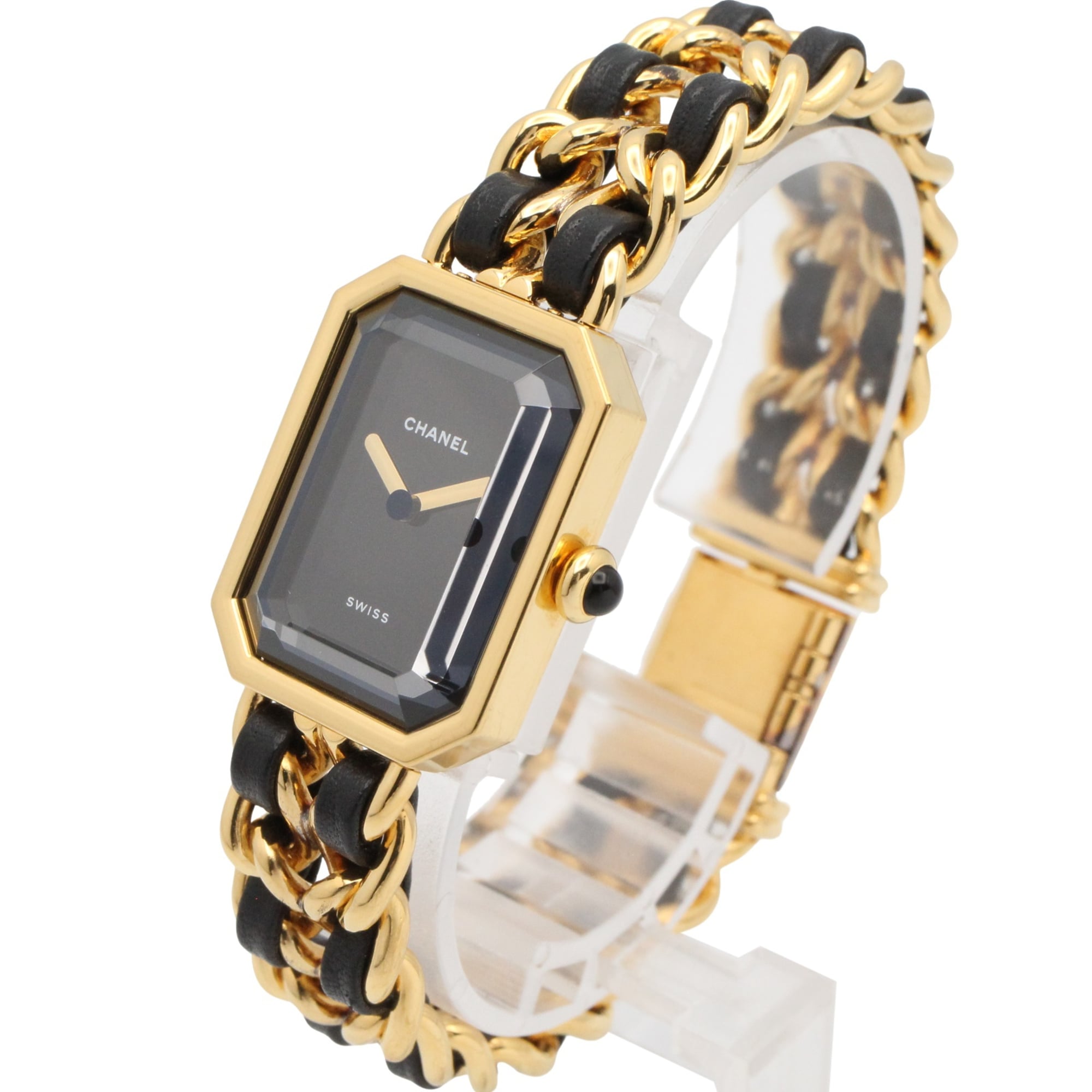 Chanel CHANEL PremiÃ¨re L Gold Plated (GP) Leather Strap Wo Black H0001