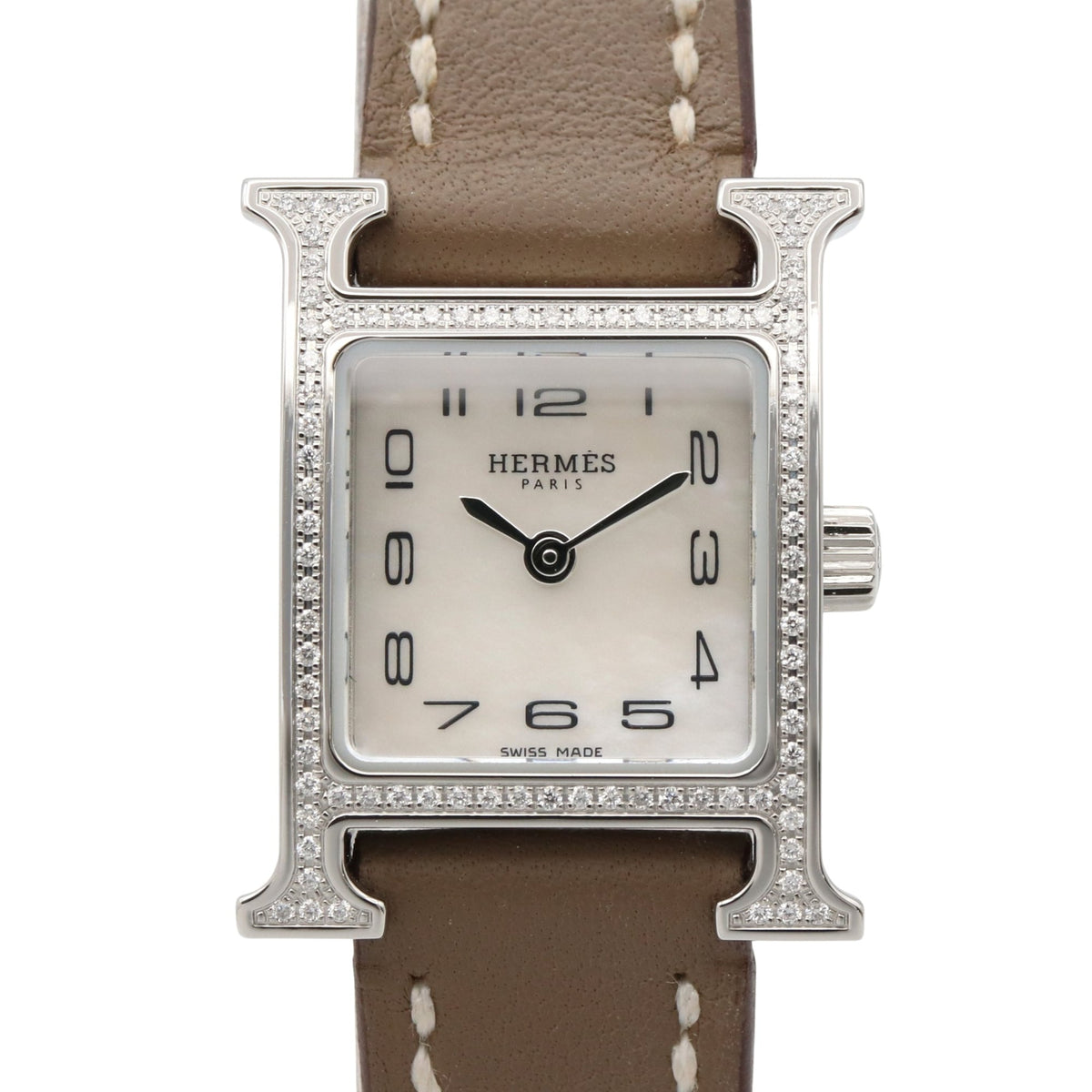 Hermes H- Mini Diamond Bezel HH1.131 White Dial 17mm Watch