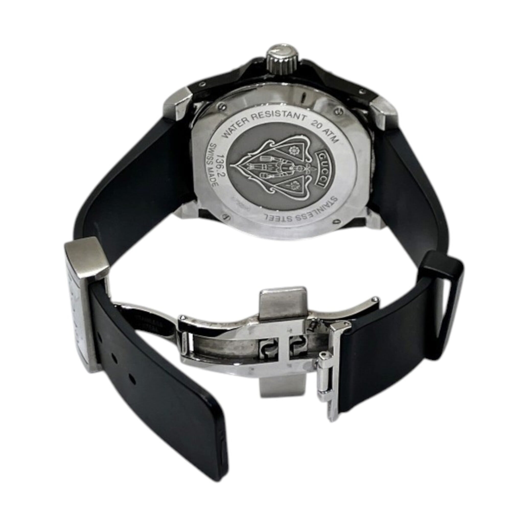 Gucci GUCCI-horloge, totaalgewicht 138,6 g, roestvrij staal, rubberen band, quartz uurwerk, zwarte wijzerplaat, 136,2 YA136204B
