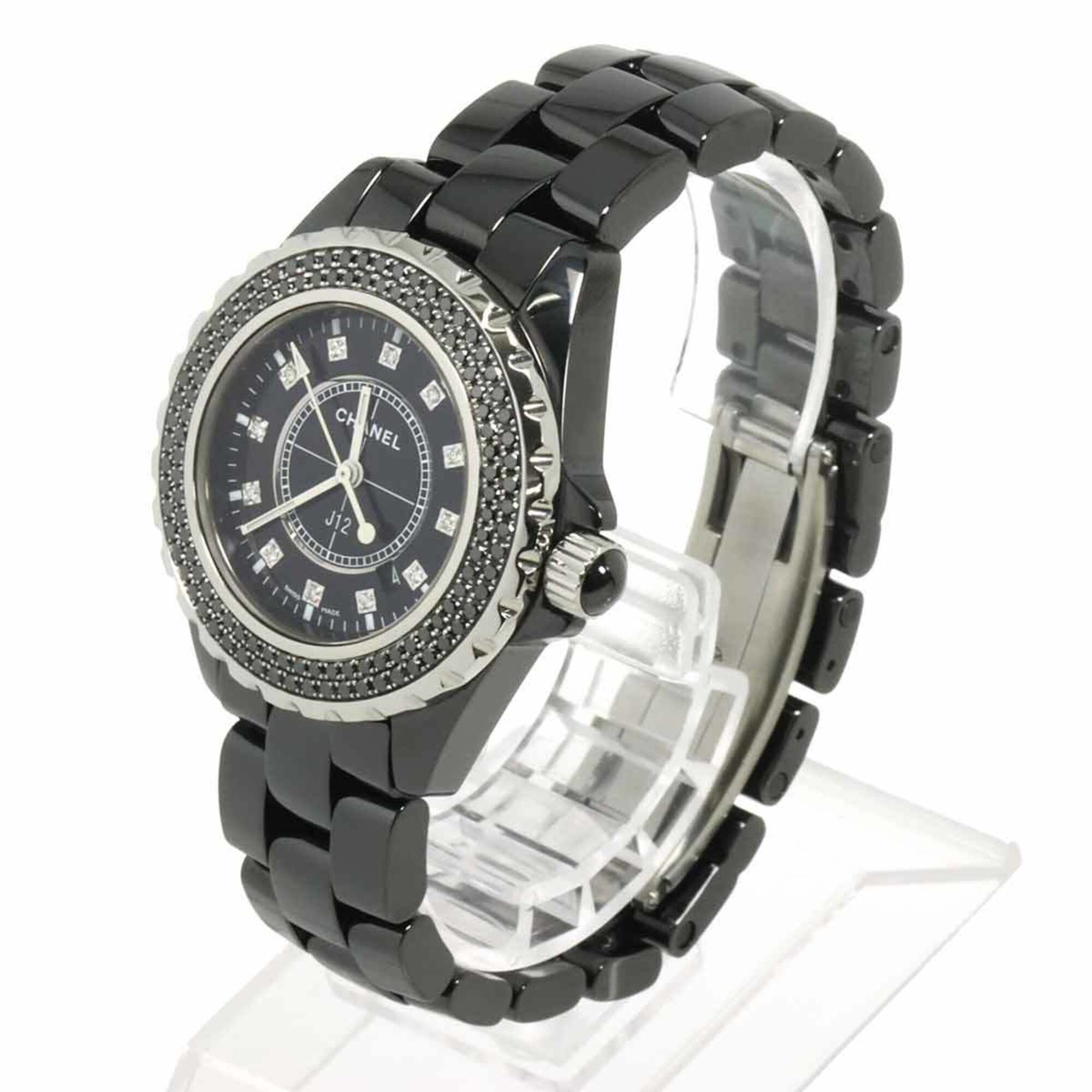 Chanel J12 33mm H2082 Women's Watch, Black Diamond Bezel, Date Display, Ceramic Quartz Watch