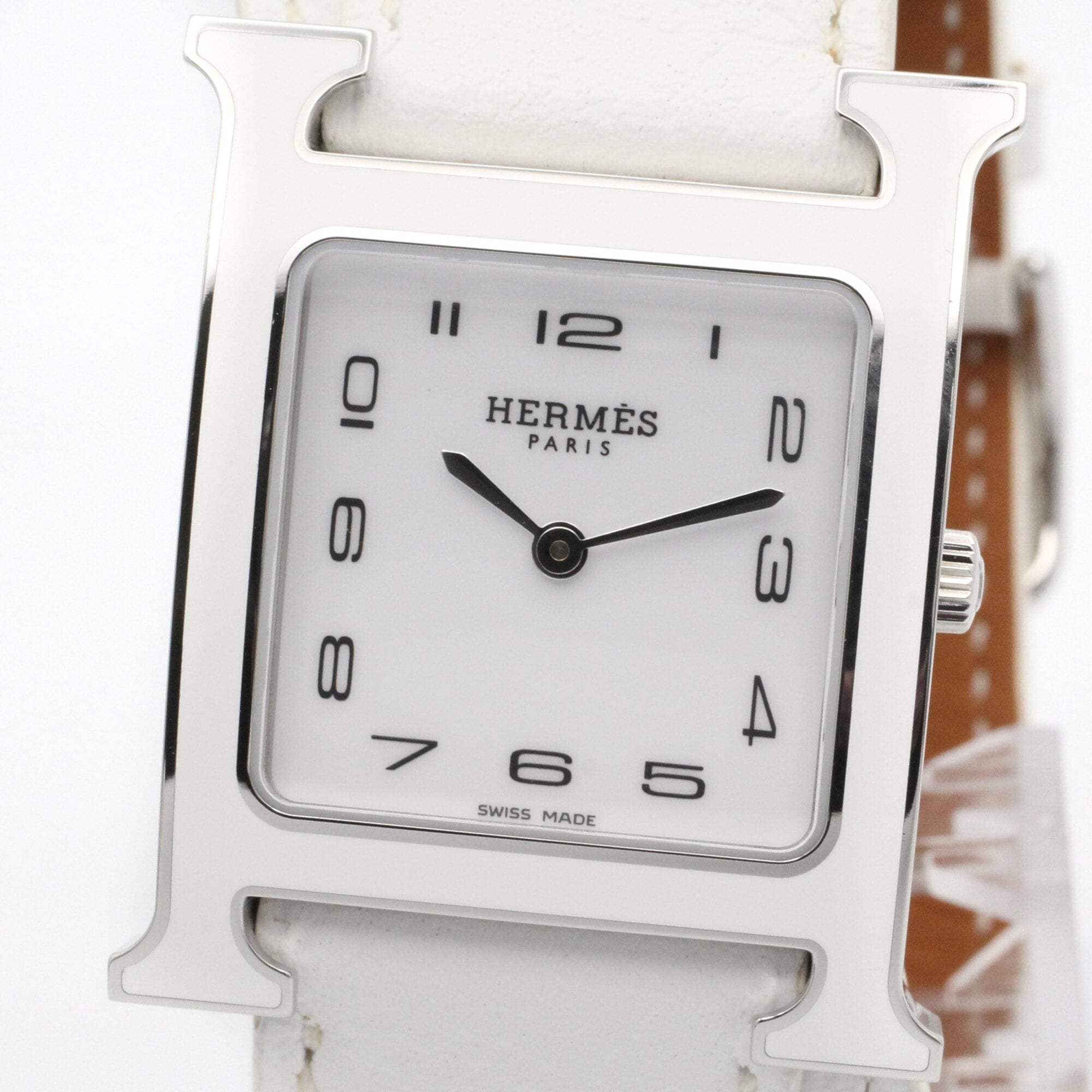 Hermes H- Double Tour Wrist Stainless Steel Leather Strap Wo White (HH1.520)