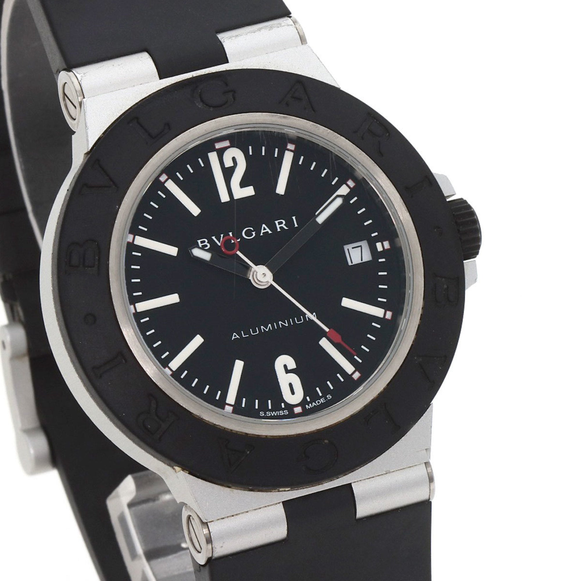 BVLGARI BB40AT Aluminium Date-horloge met rubberen band voor heren