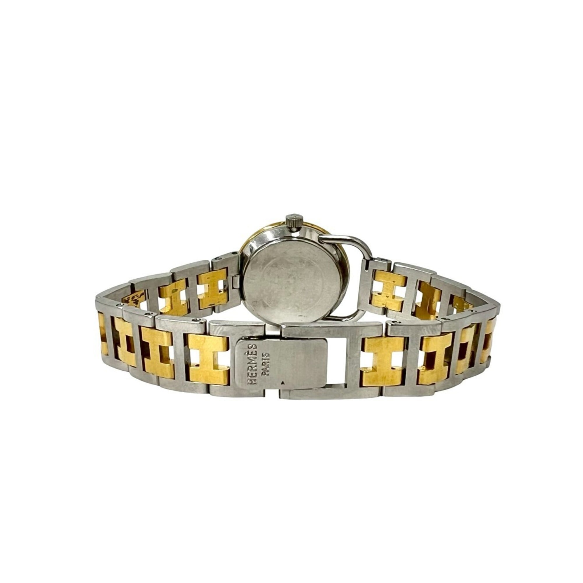 HERMES Arceau H Logo Belt Stainless Steel GP Quartz Wristwatch Silver Gold 34591