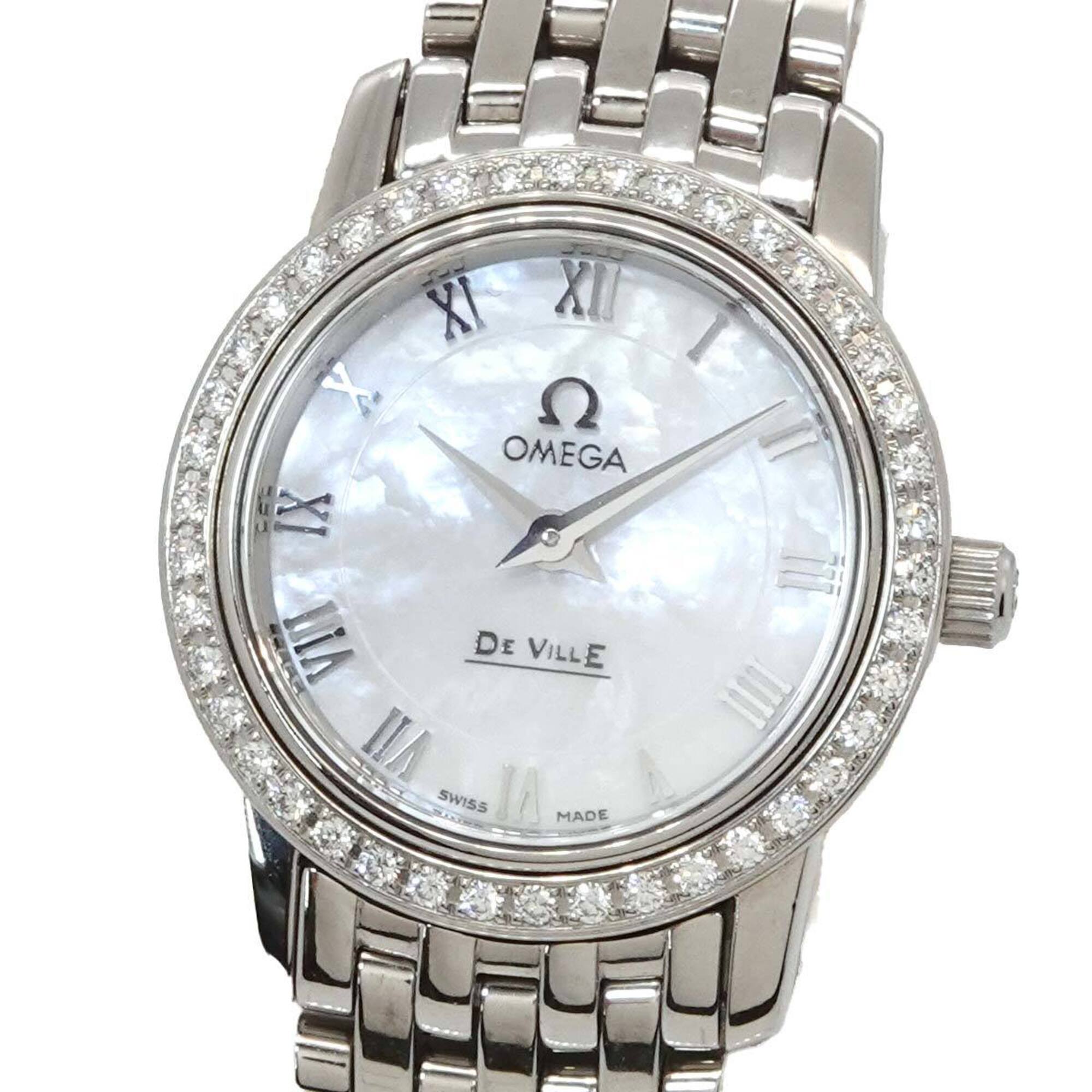 Omega De Ville 4575 71 Damenuhr, Diamantlünette, Weiß Zifferblatt, Quarz