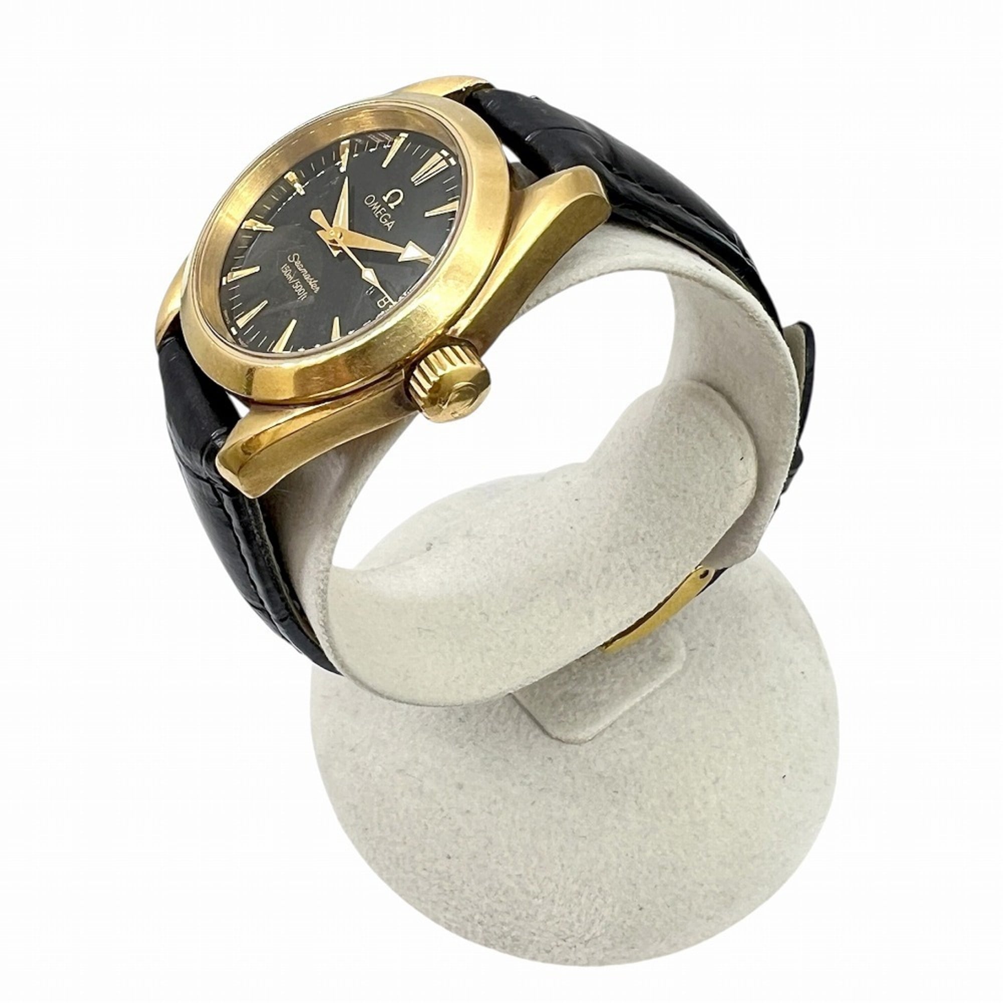 OMEGA Seamaster Aqua Terra 150 m K18YG Quarz mit Schwarz Zifferblatt, Modell 2677.50.32, Lederarmband, für Damen und Herren