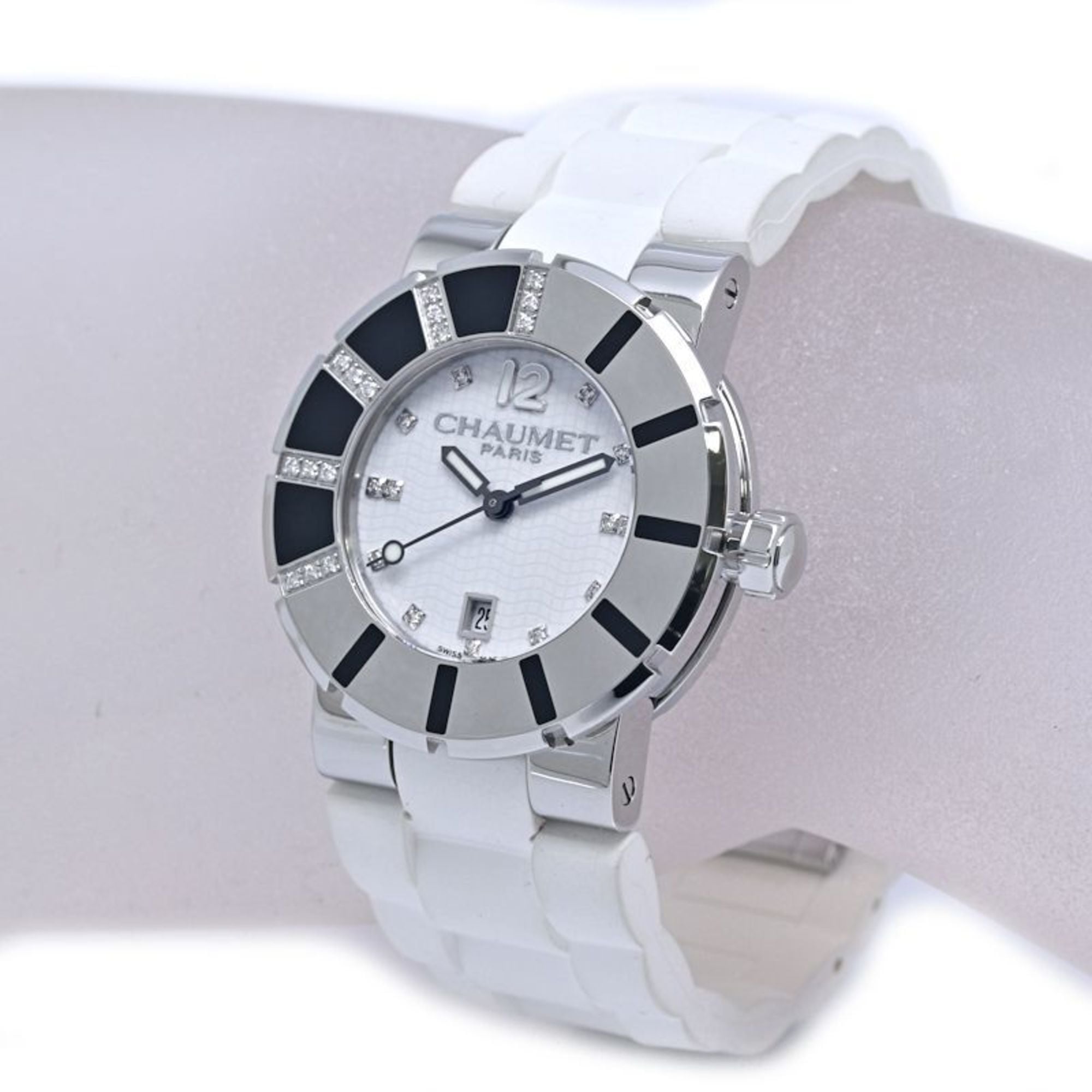 Montre pour garçon Chaumet Class One MM W17224-33E avec lunette et index sertis de diamants, acier inoxydable et caoutchouc, 40256