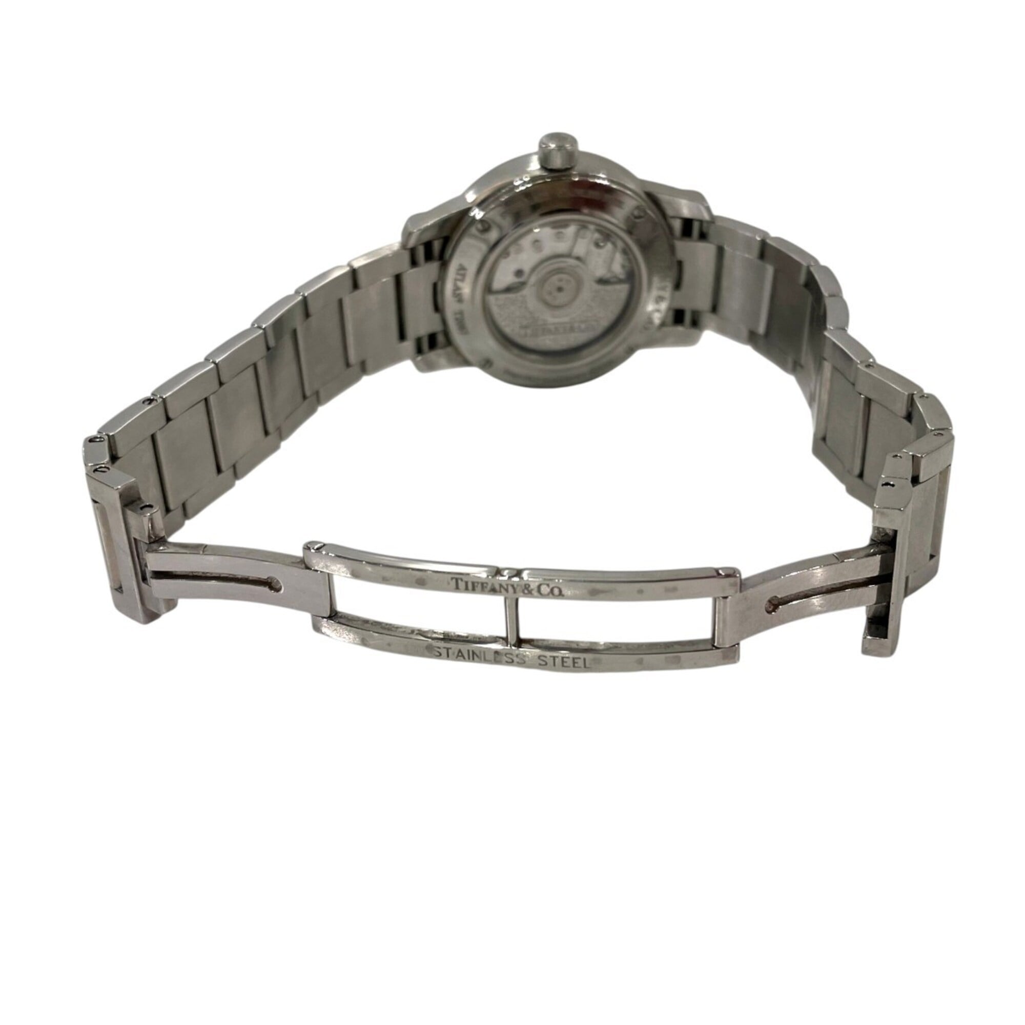 Montre Atlas Dome Tiffany &amp; Co., poids total : 64 g, acier inoxydable, mouvement Automatique, cadran argenté, référence Z1830.68.10A21A00A
