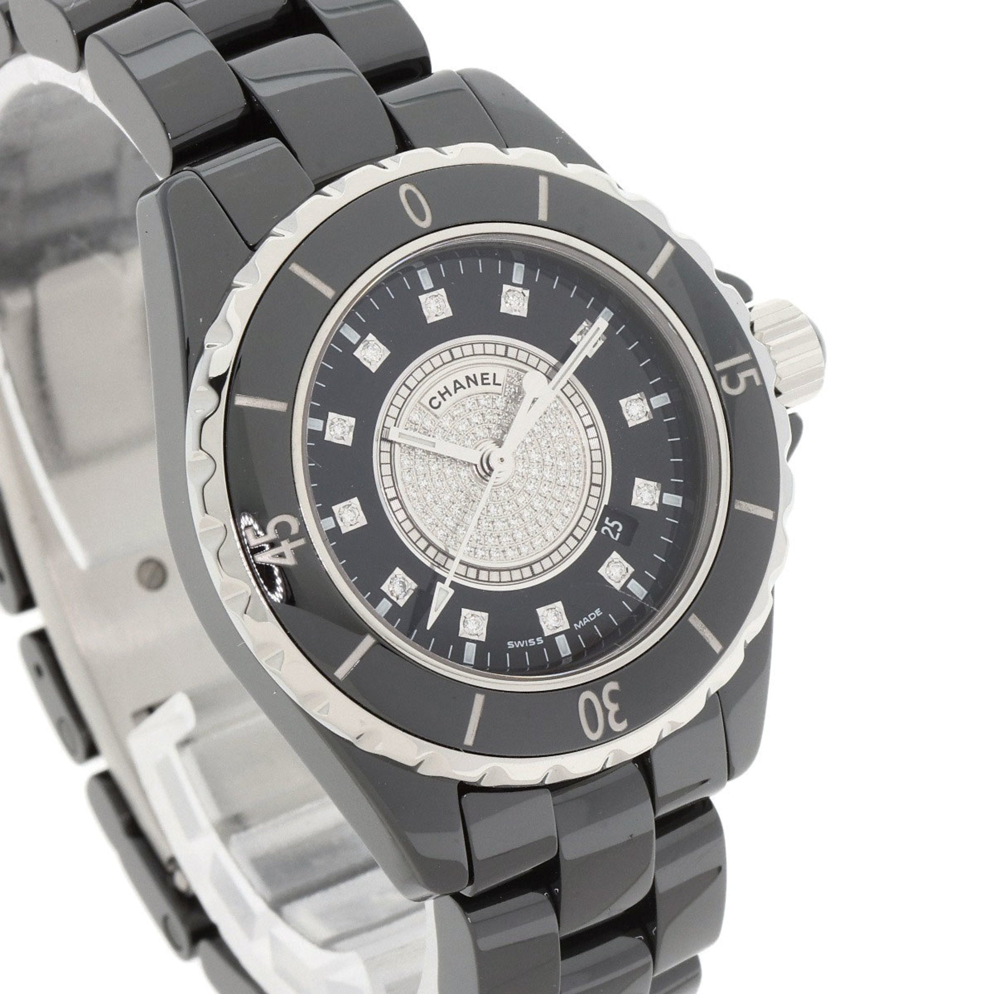 CHANEL H2122 J12 33 mm Damenuhr aus Keramik mit Diamant in der Mitte