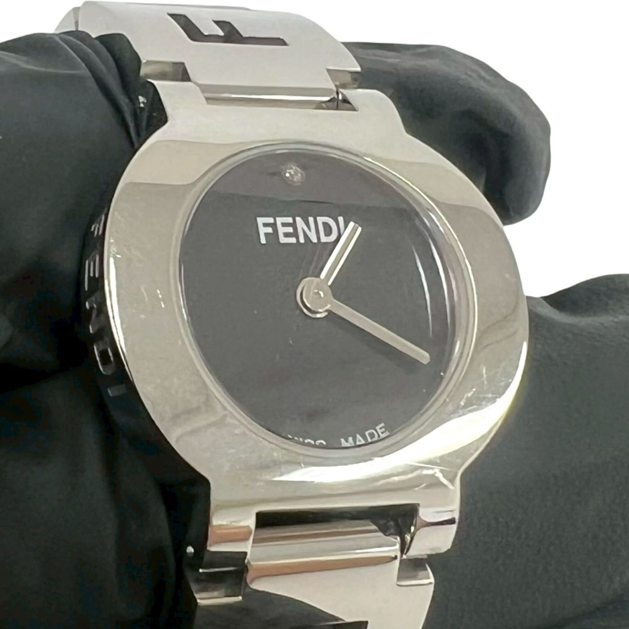 FENDI 3050L Logo Motif Stainless Steel Quartz Silver 31341