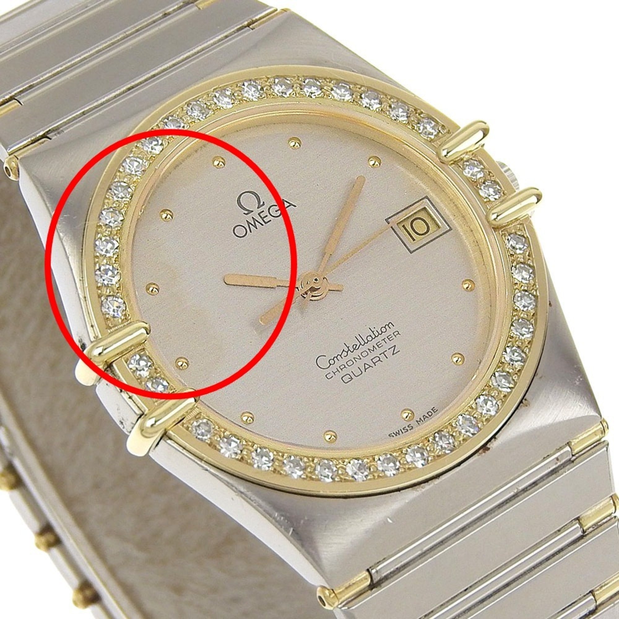OMEGA Constellation Herrenuhr, Edelstahl mit Diamanten, QuarzUhrwerk, analoge Anzeige, Silber Zifferblatt