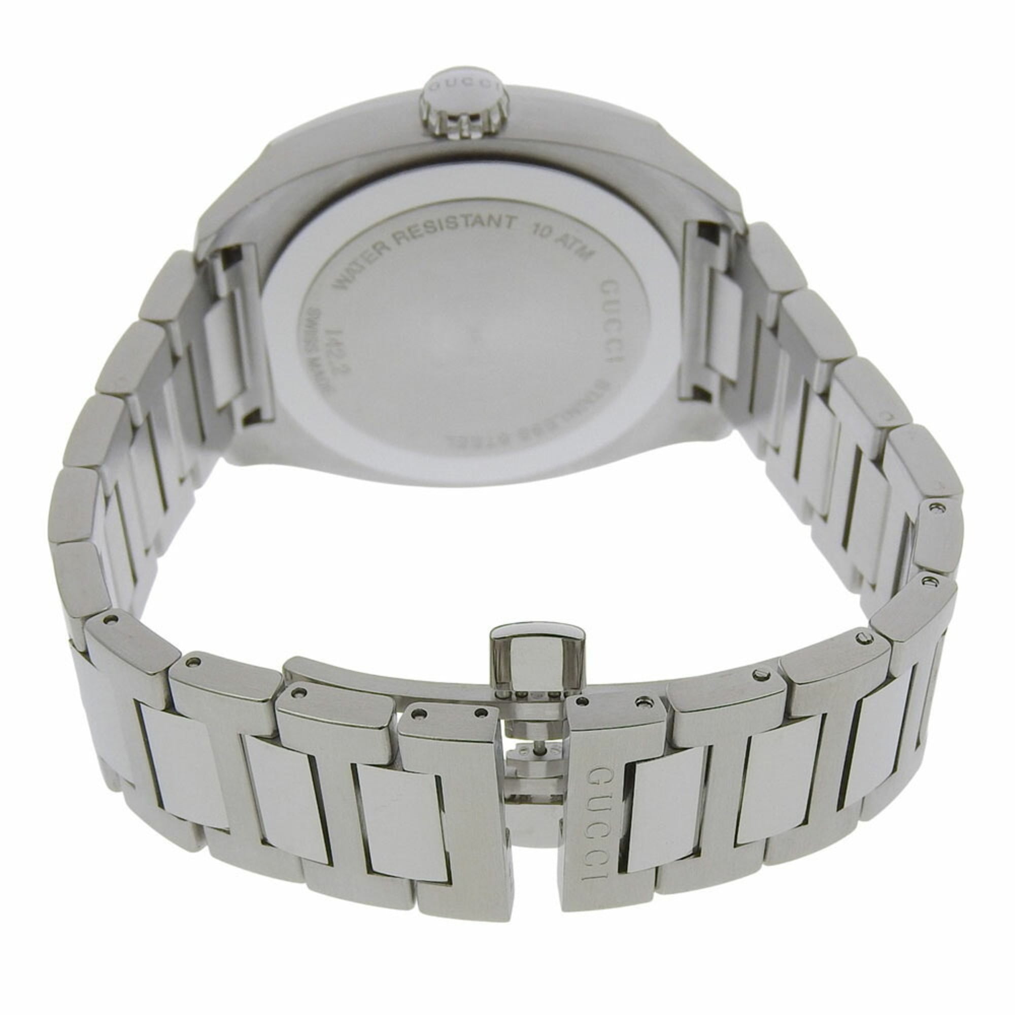 Gucci Date 100m YA142201 142 2 Black Dial Stainless Steel Quartz Watch