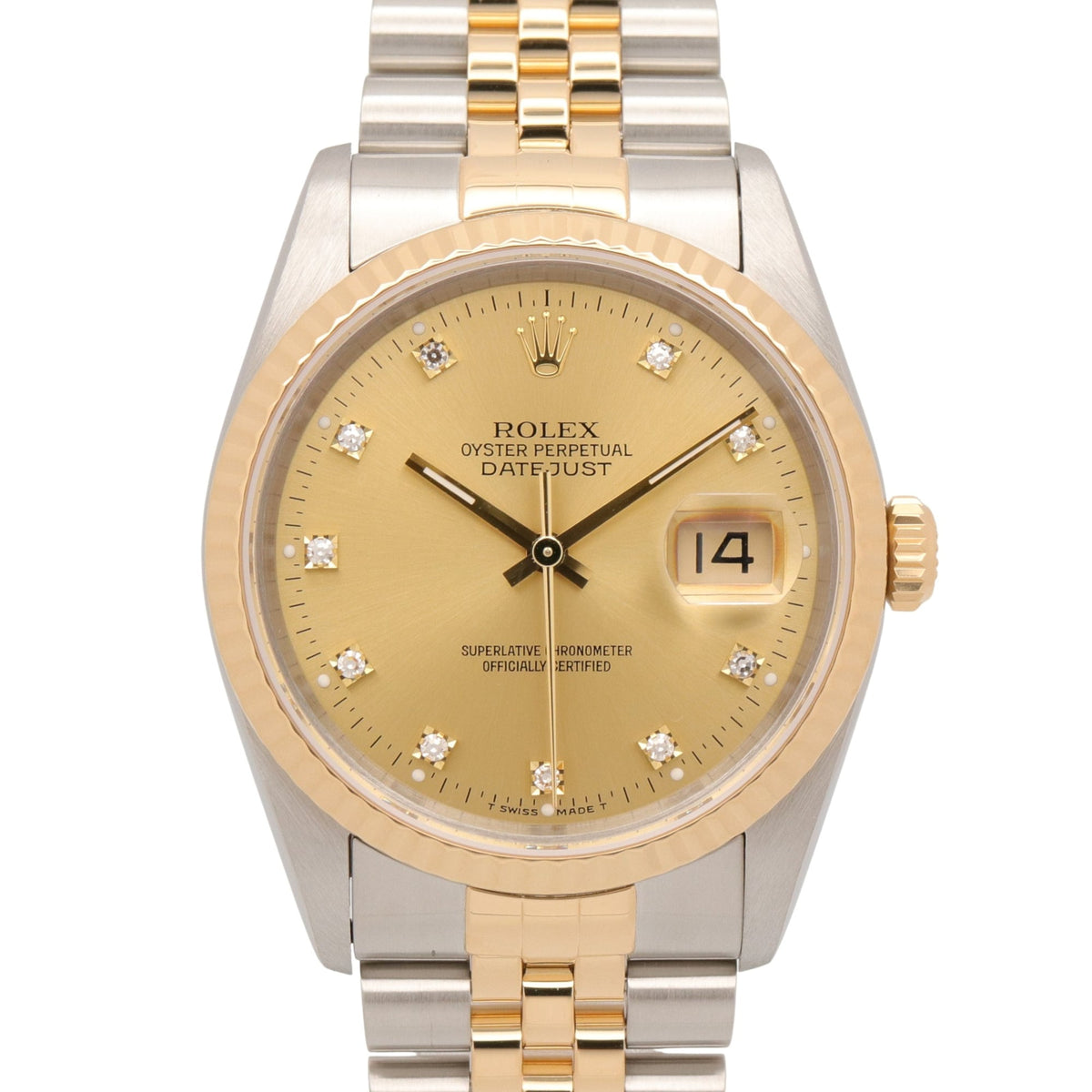Rolex Datejust 10P Diamond 16233G Champagne, Gold Dial 36mm Watch
