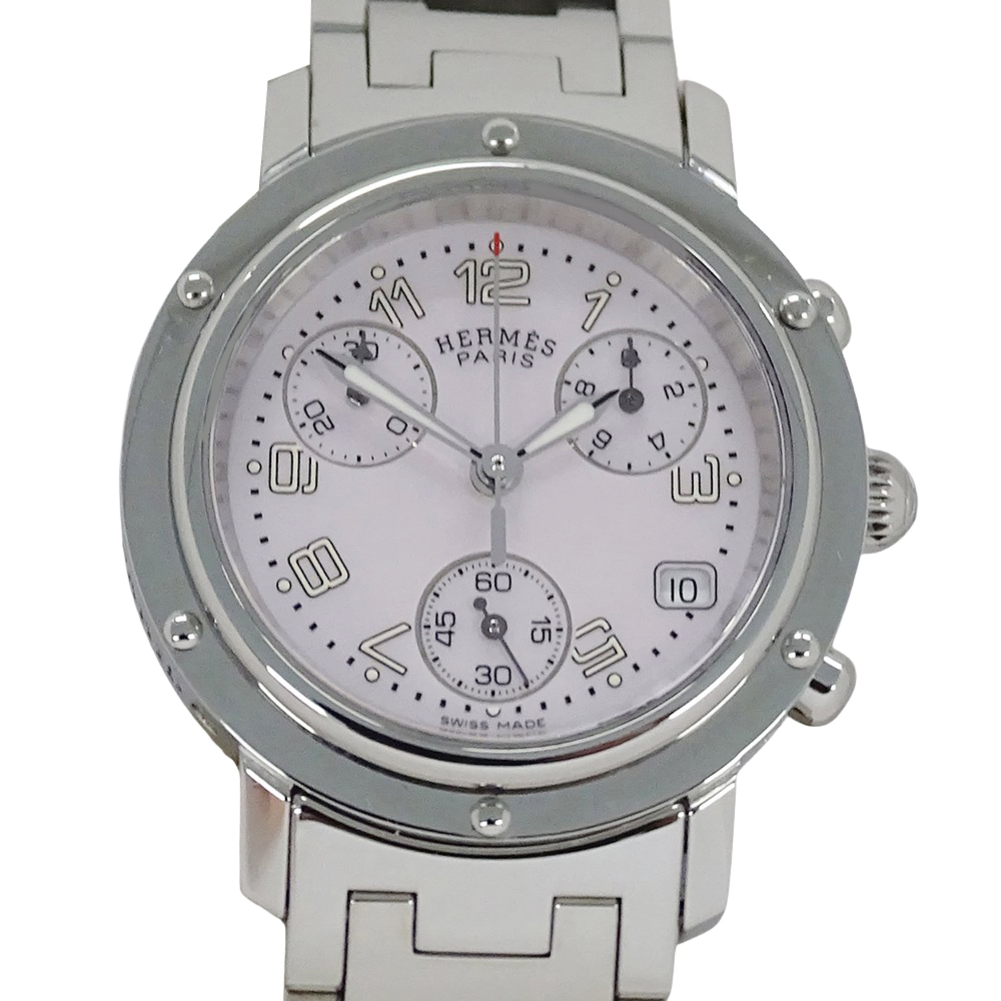 Hermes HERMES Women's Watch, Clipper Chronograph, Pink Shell, Quartz, Stainless Steel (SS), CL1.310, Silver