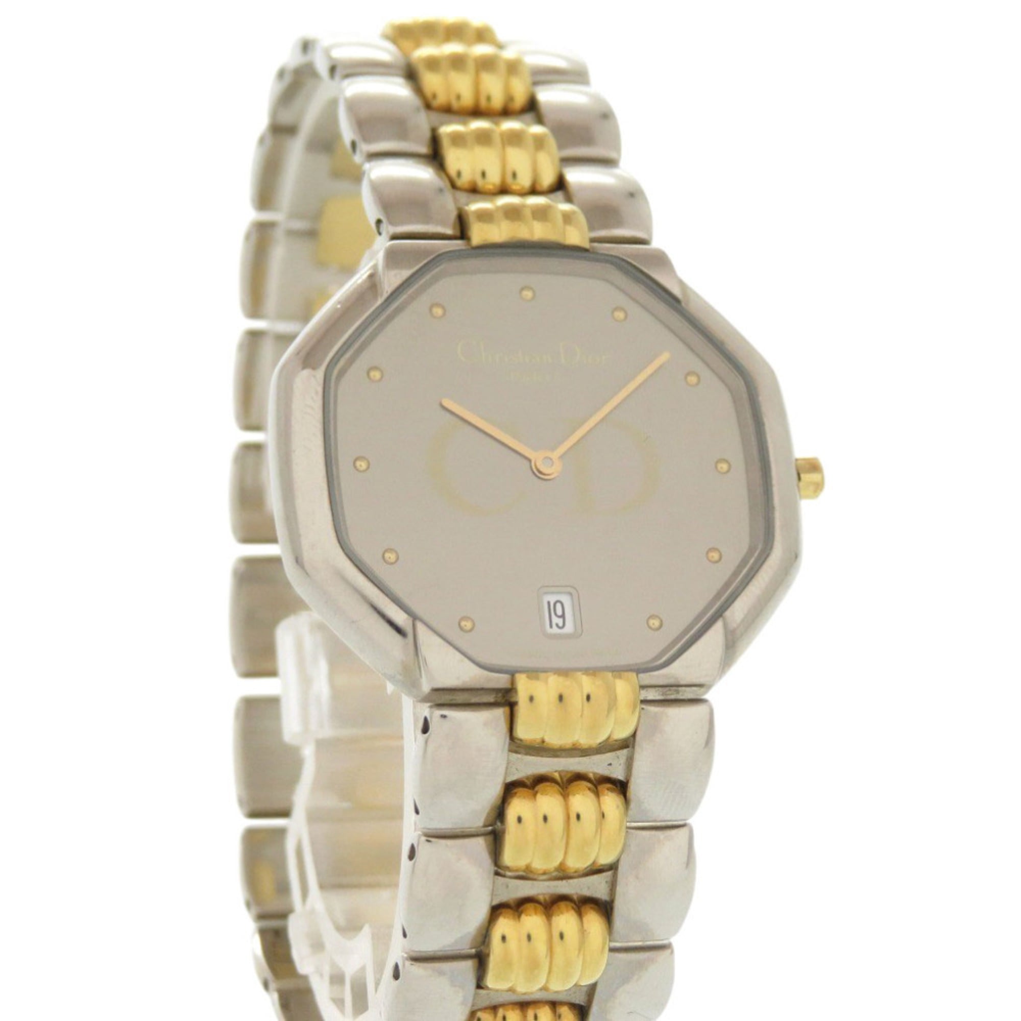 Christian Dior Octagon 45.204 Quarzzuhr aus Edelstahl Silber und Gold mit Garantie 0029