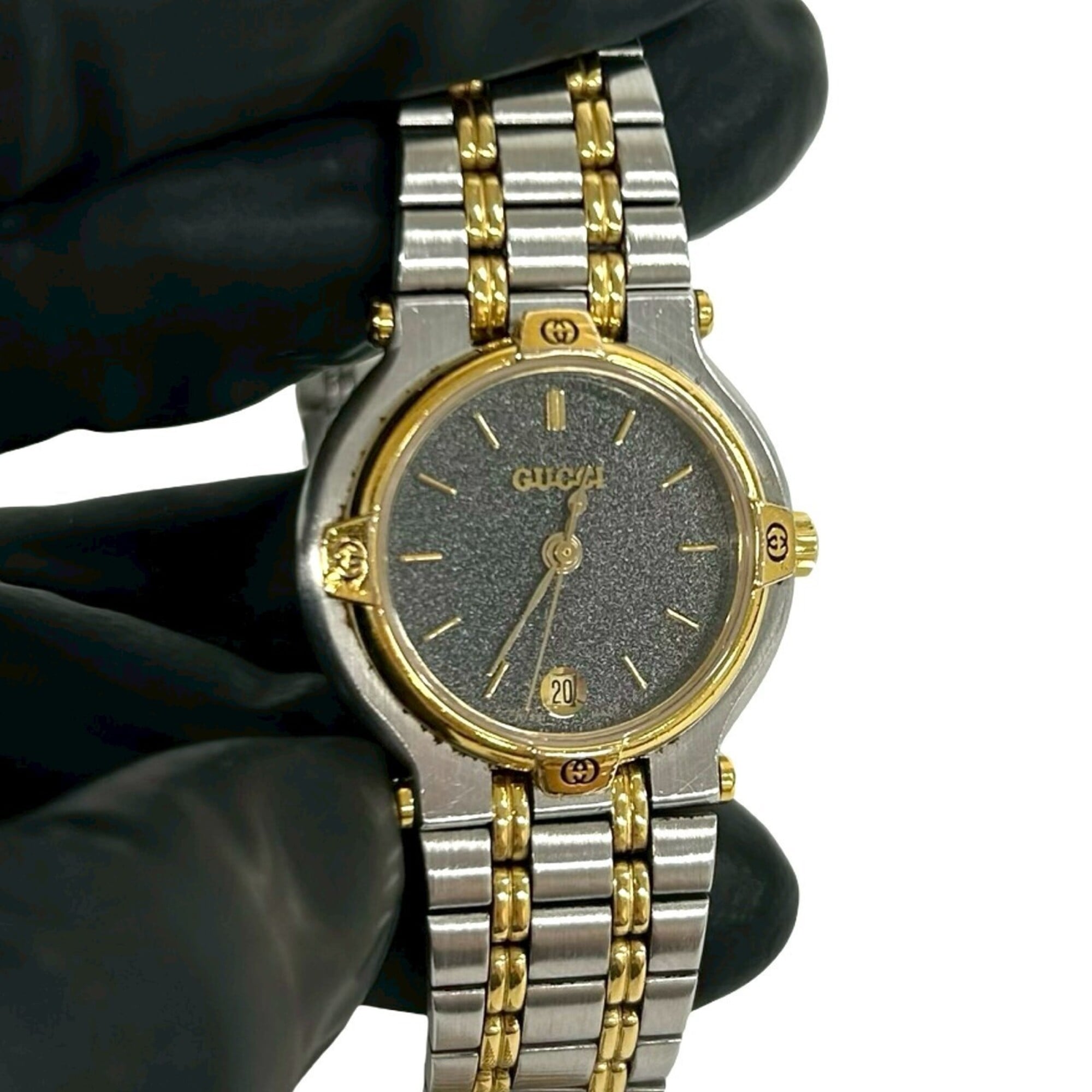 GUCCI 9000L Logo Engraved Stainless Steel Quartz Wrist Silver 26018