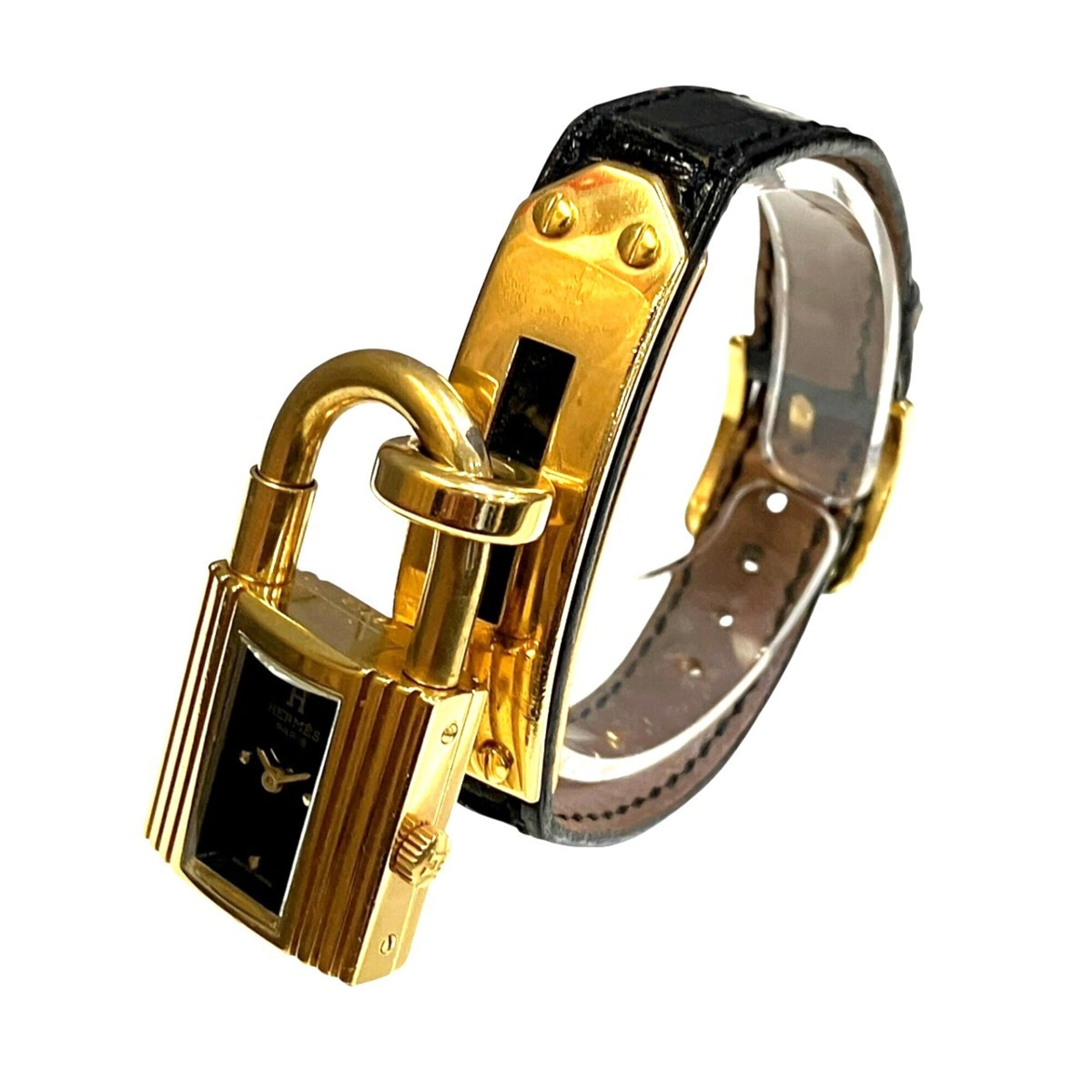 Hermes Kelly Watch, total weight 37.2g, quartz movement, black dial, KE1.201