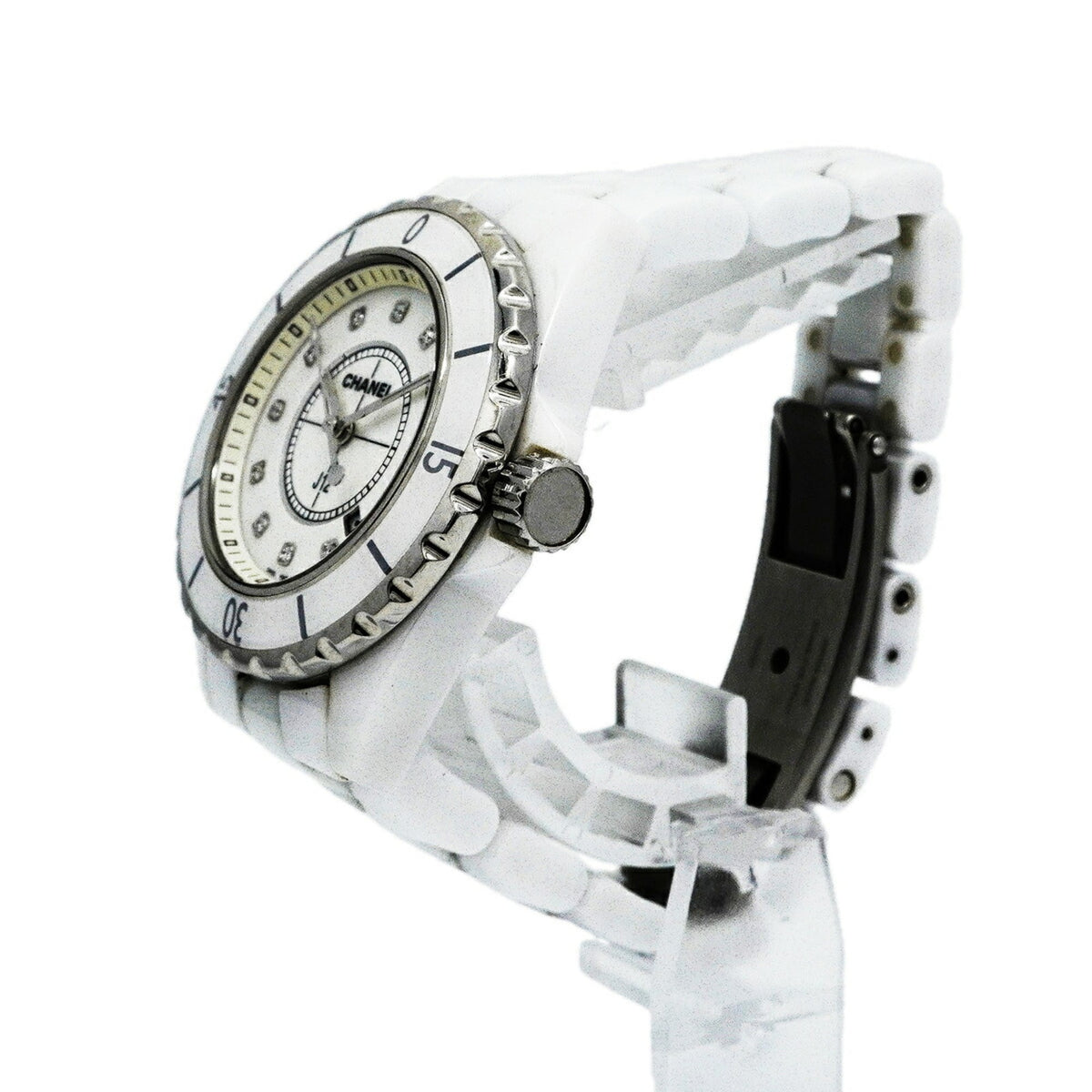 Chanel J12 12P Diamond H1628 White Dial 34mm Watch