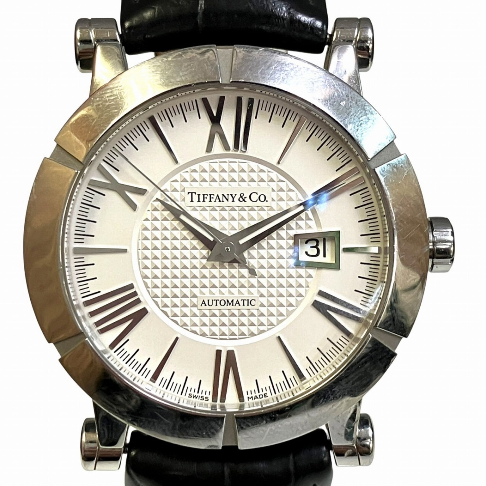 Tiffany & Co. Atlas watch, total weight 107.1g, stainless steel, genuine leather strap, automatic movement, silver dial, Z1000.70.12A10A71A