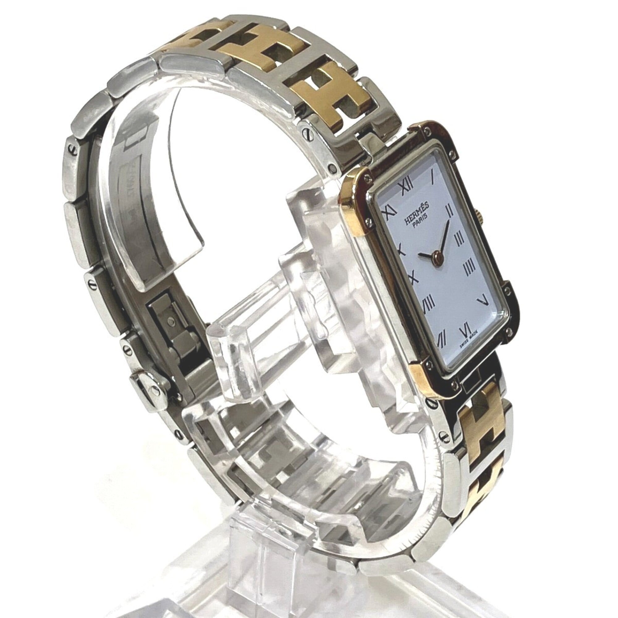 Hermes Croisière NB watch, total weight 43g, stainless steel, quartz movement, white dial, CR1.220 battery.