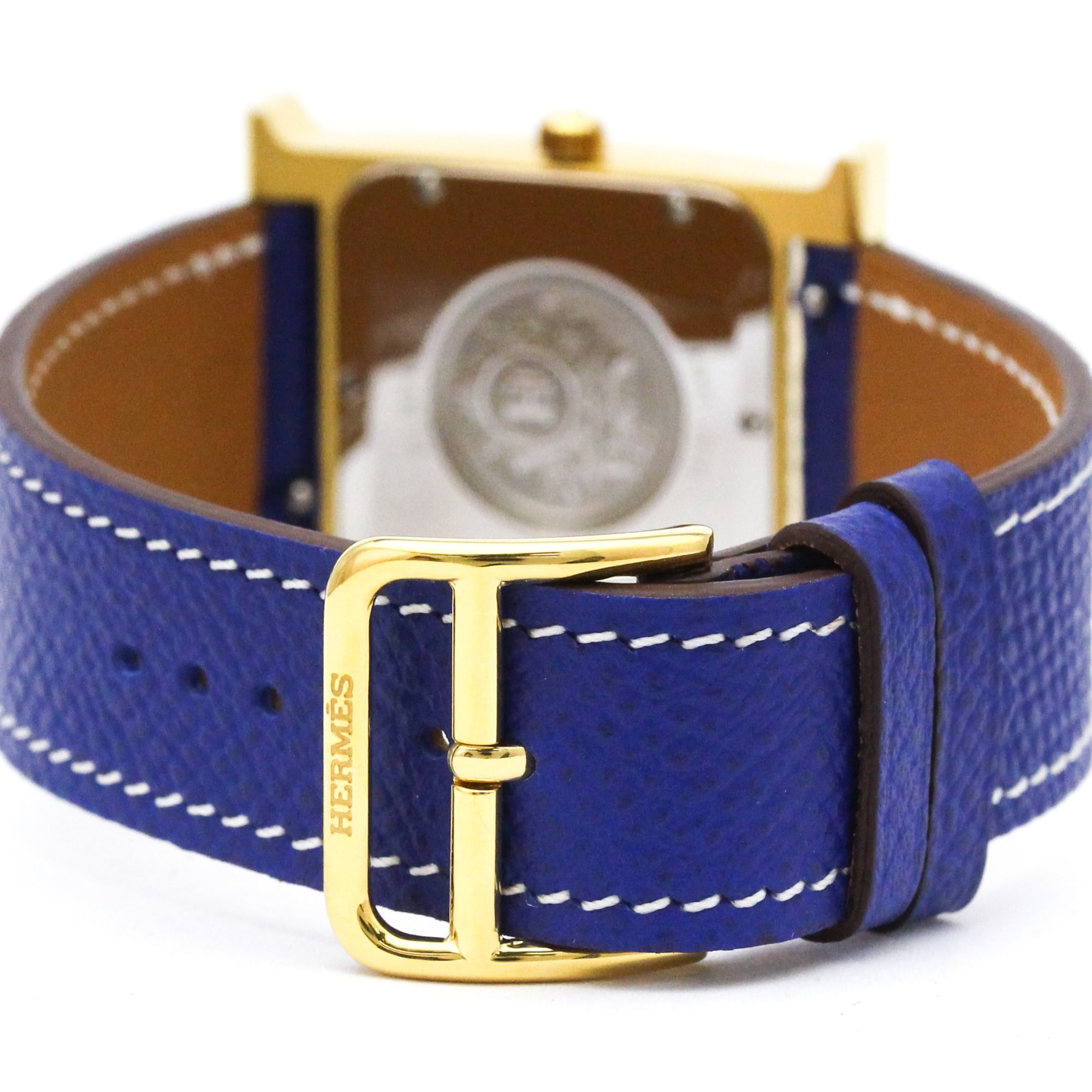 Montre pour homme HERMES H, plaquée or, bracelet en cuirQuartz référence HH1.510