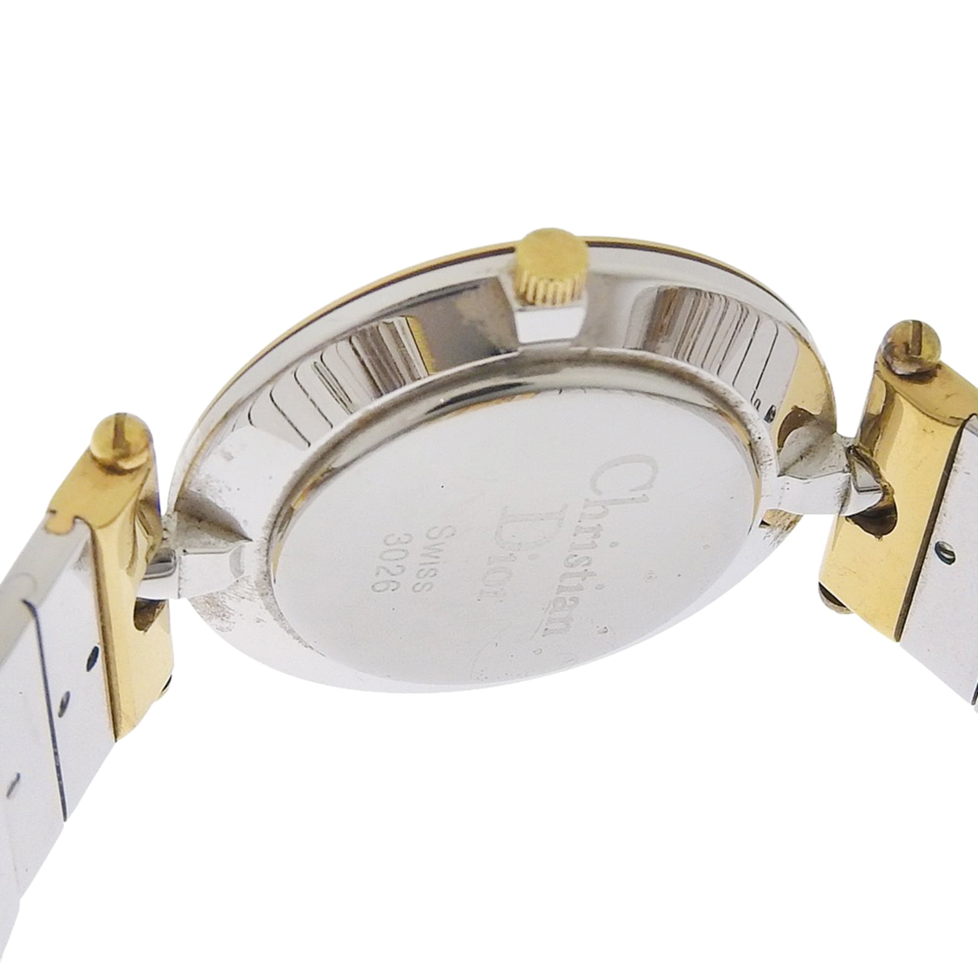 Christian Dior-horloge 3026, roestvrij staal met verguld zilver, quartz uurwerk, analoge wijzerplaat, zwarte wijzerplaat, damesmodel