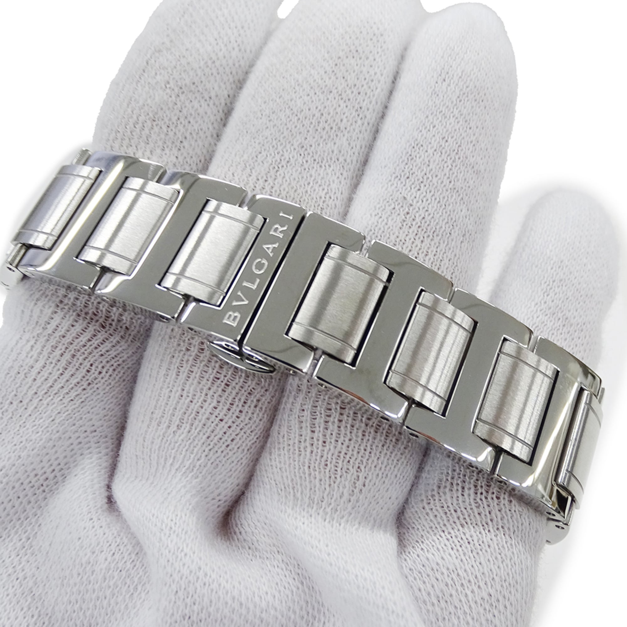 Montre Pour Hommes Bulgari BVLGARI, marque : Date Automatique AT, acier inoxydable, SS BB41S, argent Noir fond ouvert