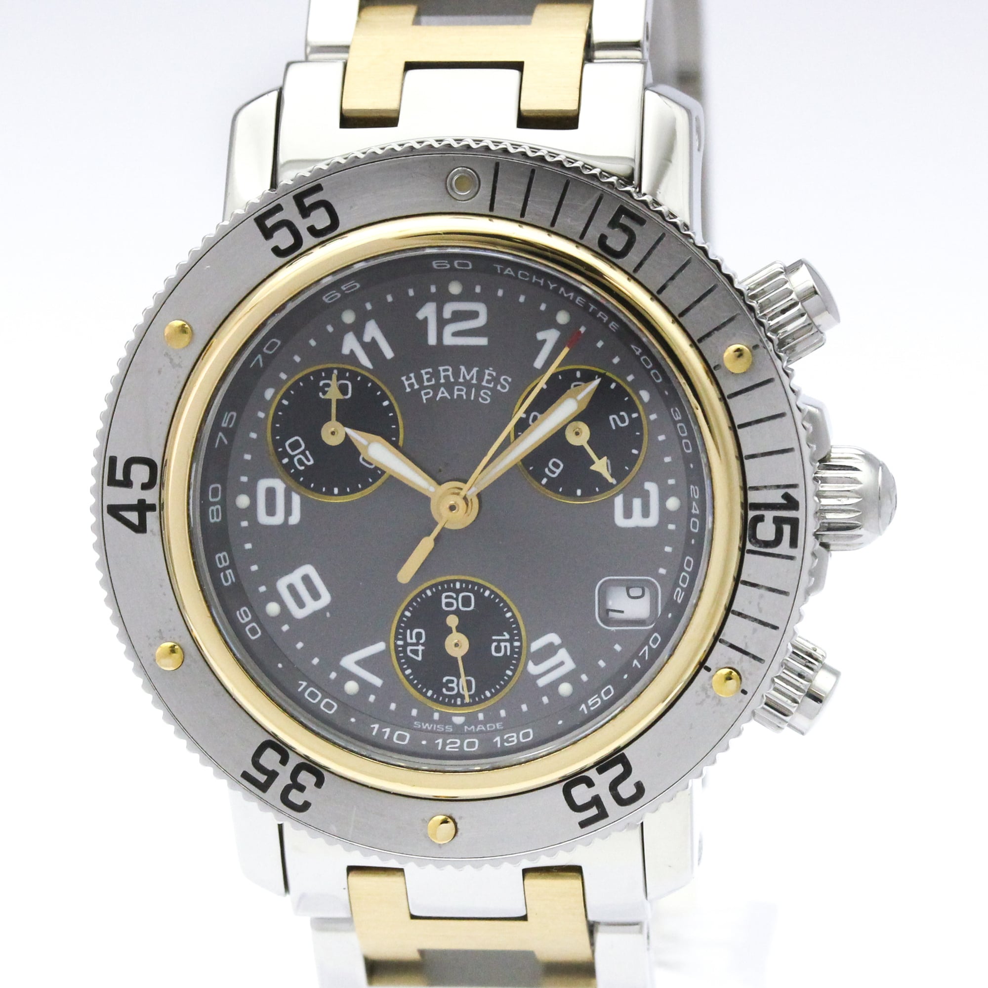 HERMES Clipper Diver Chronograph 18K Gold Steel CL2.320