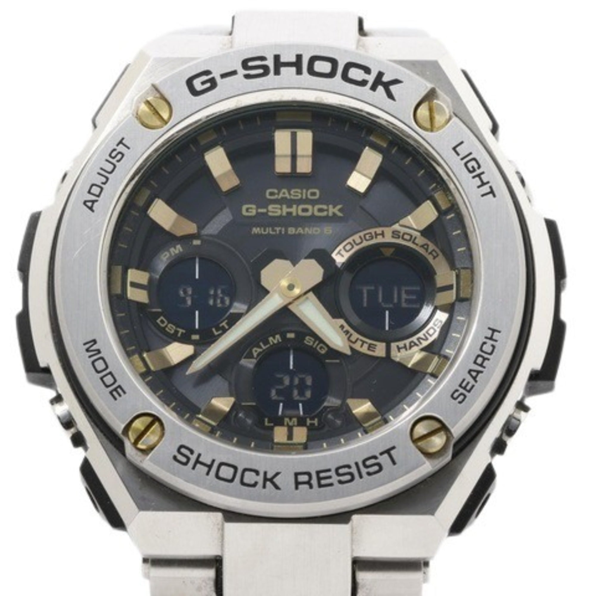 CASIO GSHOCK G-Steel W110D 1A9JF Men's Analog-Digital Radio-Controlled Solar Watch with Silver and Black Dial Resin Stainless Steel